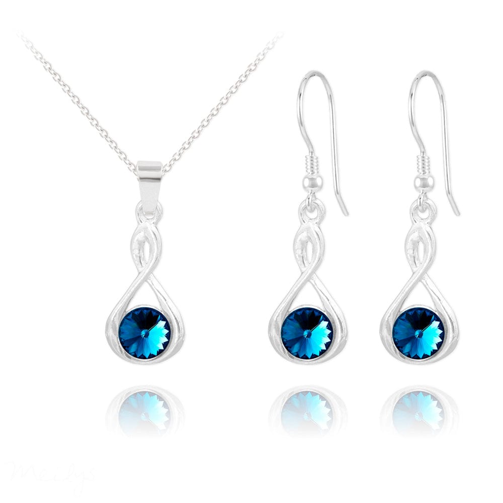 Infinity Fine Silver Bermuda Blue Jewelry Set - Elegant Necklace, Bracelet & Earrings for Women | Perfect for Weddings, Parties & Special Occasions