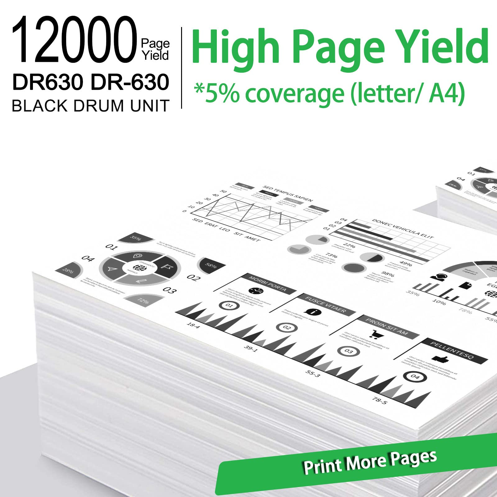 Greencycle 6-Pack Black DR630 DR-630 High Yield Drum Unit - Compatible with Brother HL-L2380DW & MFC-L2700DW Laser Printers (Toner Not Included) - Perfect for Office & Home Printing Needs