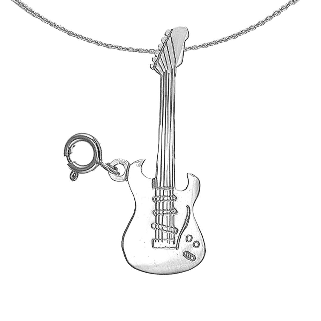 Rhodium-Plated 925 Sterling Silver Electric Guitar Pendant Necklace - 18 Inch Adjustable Chain - Perfect for Musicians, Rock Fans & Gift Giving