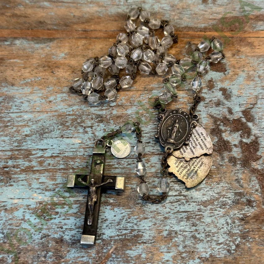 Vintage French Unbreakable Rosary with B.V.C. Glass Beads and Ebony Wood - Perfect for Prayer, Meditation, and Catholic Devotional Use