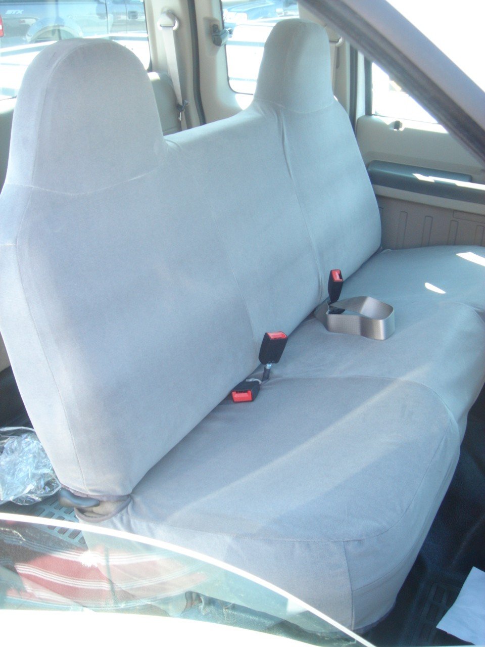 Premium Durafit Seat Covers for Ford F250 F350 F450 F550 Crew Cab - Exact Fit Front & Rear Solid Bench Seats with Molded Headrests - Durable Gray Automotive Twill Fabric - Perfect for Truck Protection, Off-Roading & Daily Commuting