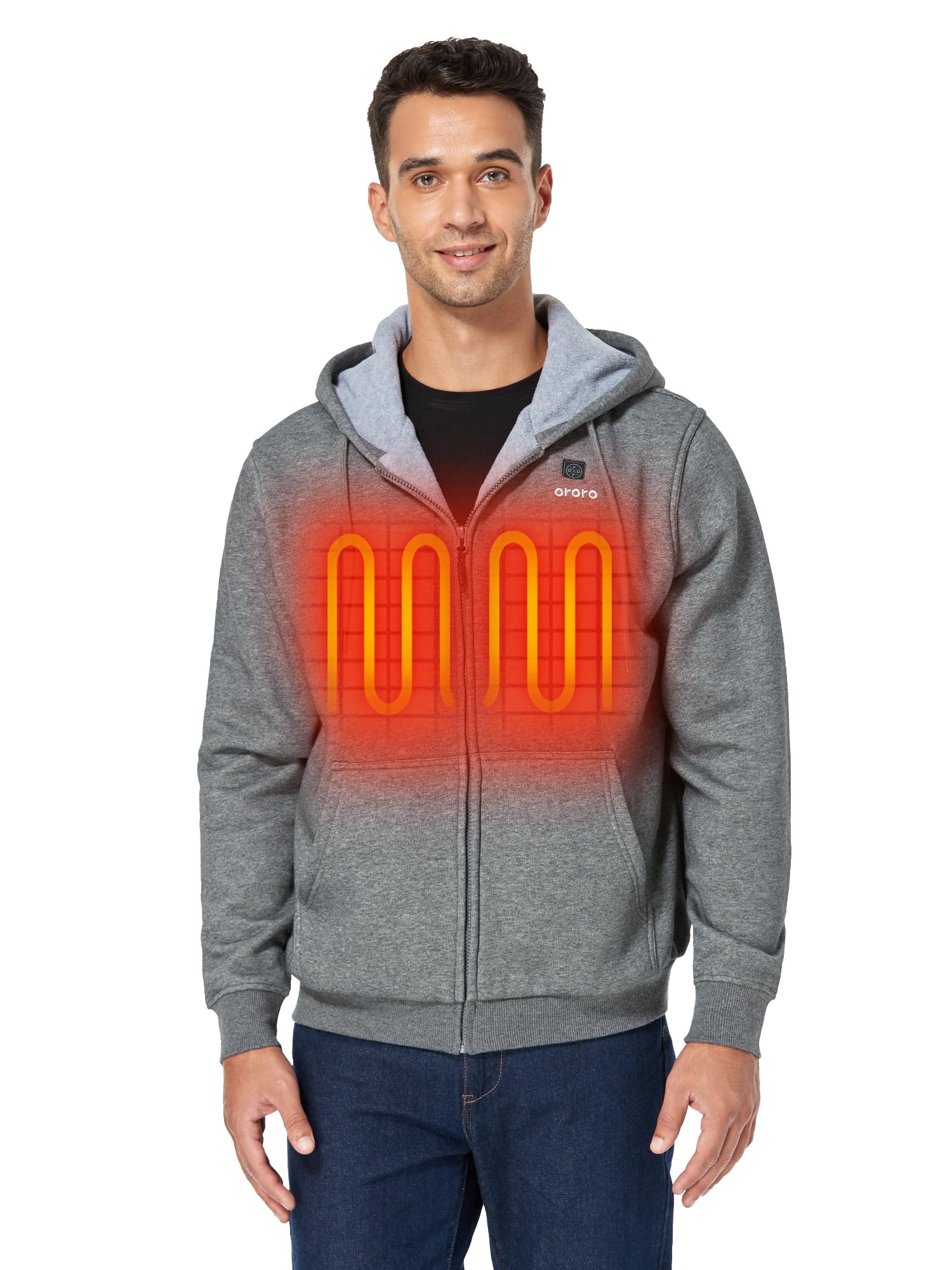 ORORO Heated Hoodie with Rechargeable Battery - Fleece Lined Full-Zip Electric Heating Sweatshirt for Men & Women - Winter Outdoor Activities, Camping, Hiking & Cold Weather Wear (Charger Sold Separately)