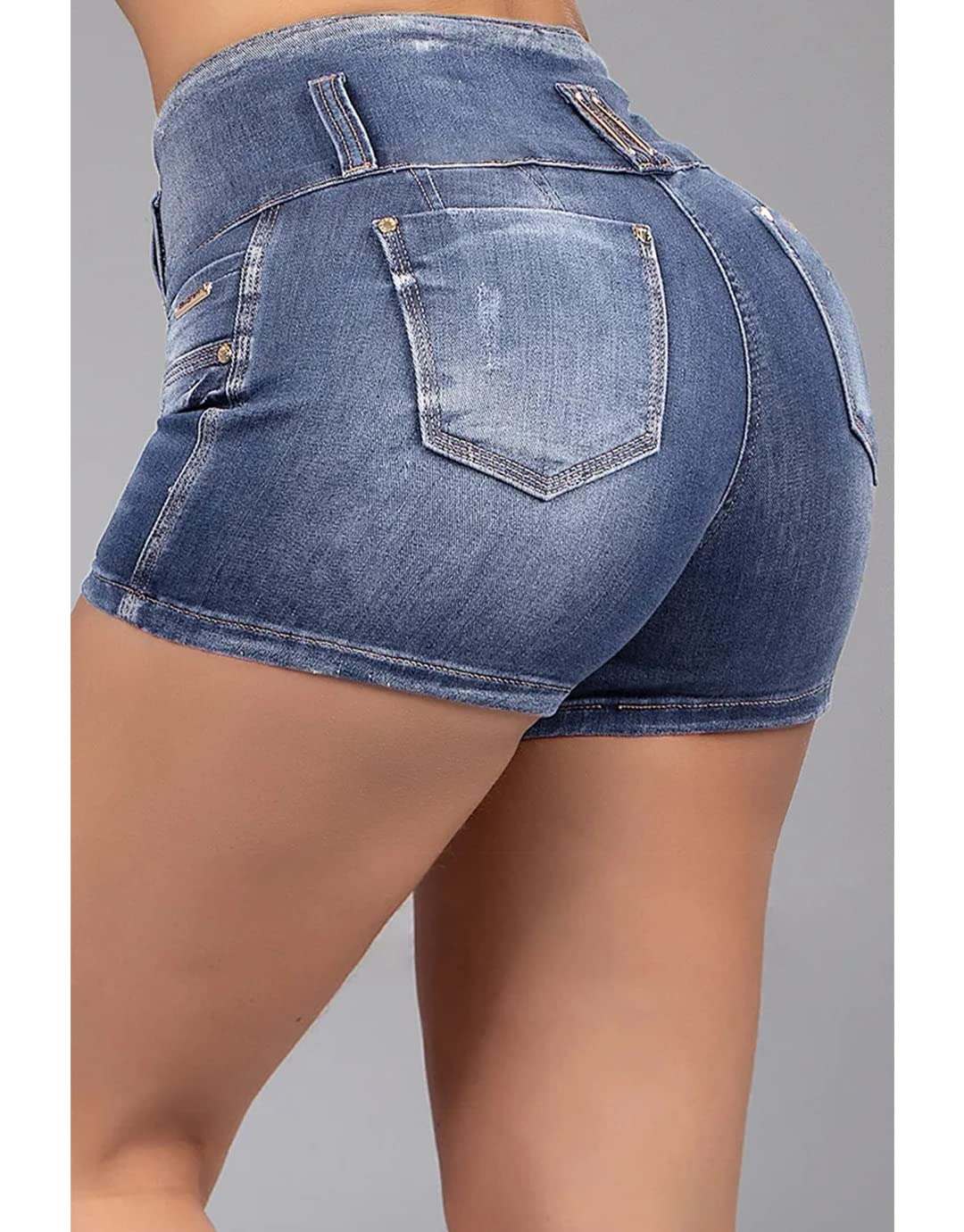 Flamingals Women's High Waist Butt Lifting Denim Shorts with Pockets - Raw Hem Ripped Distressed Jean Shorts for Casual Wear & Summer Outfits