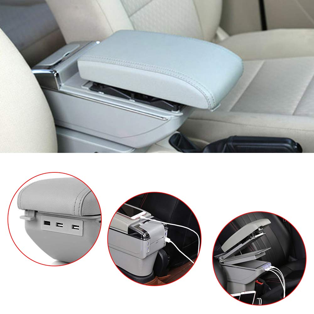 Cobear Double-Space Car Armrest Box for Honda CR-Z - Grey Interior Accessories with Cup Holder, Ashtray & 7 USB Ports | Perfect for Road Trips, Commuting & Car Organization