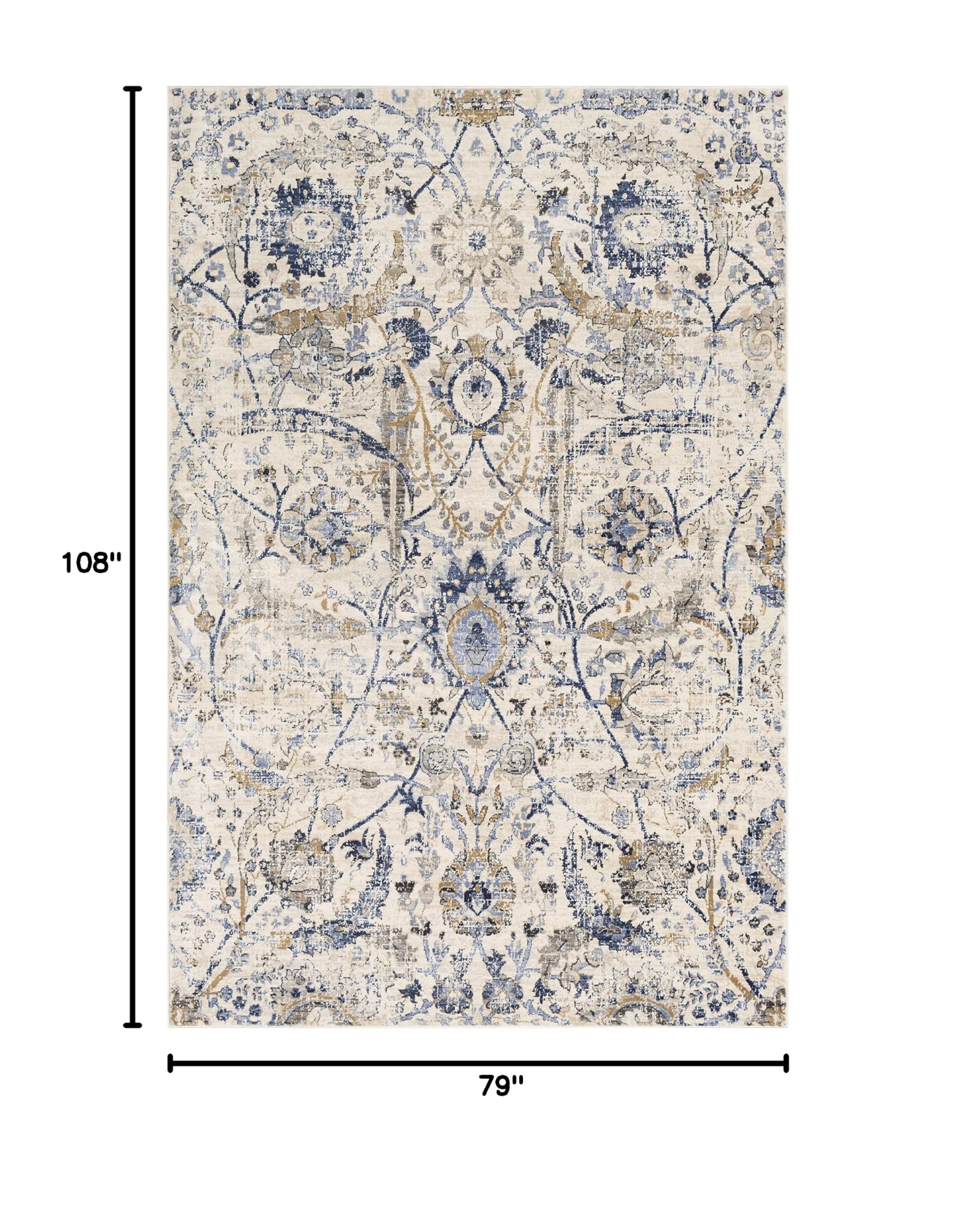 Mark&Day Avellino Traditional Denim Area Rug 6x9 Feet - Blue & White Washable Living Room Rug, Bedroom Carpet, Kitchen Floor Mat (6'7