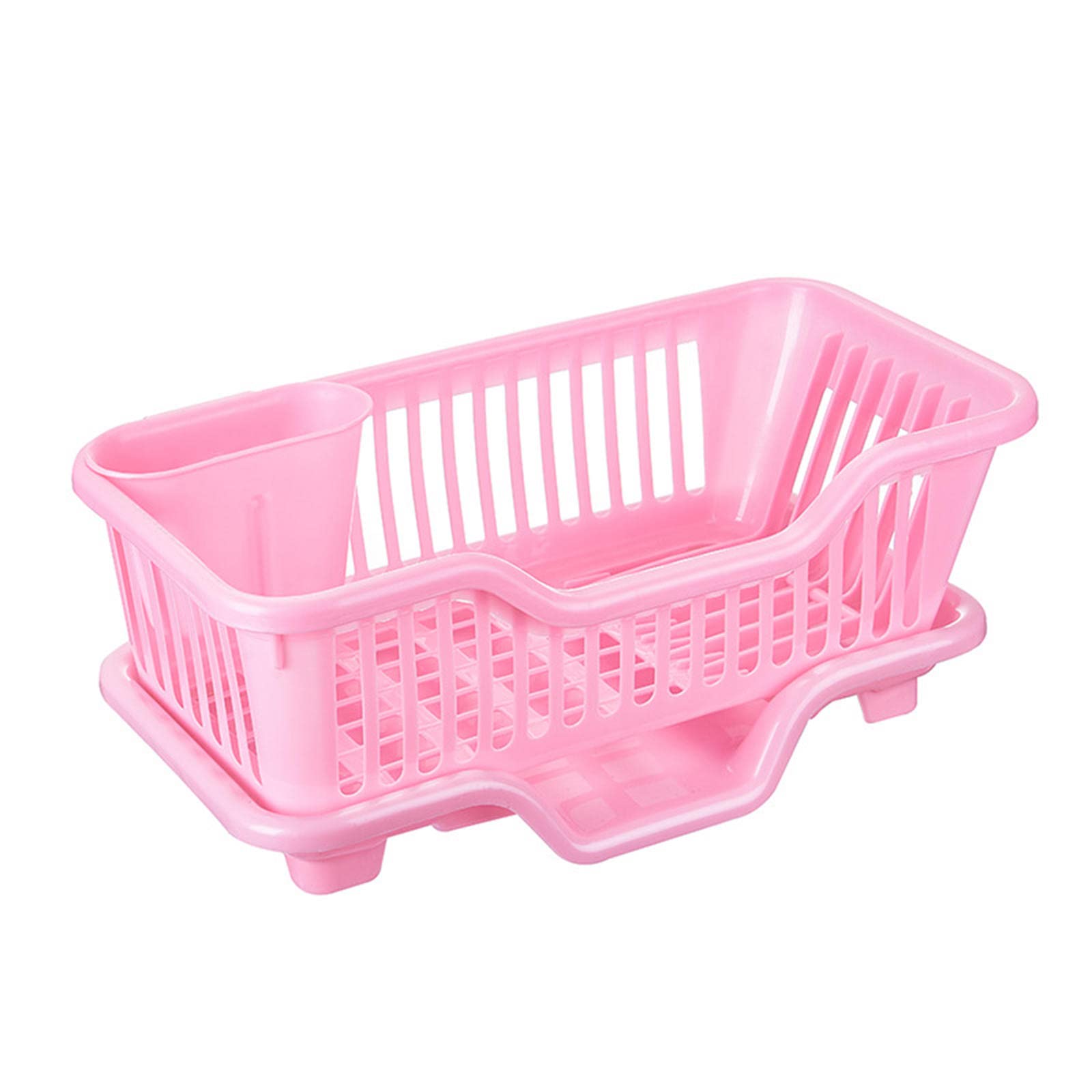 Stainless Steel Dish Drying Rack with Drainboard - Space Saving Sink Organizer for Kitchen Countertop - Removable Utensil Holder & Tableware Drainer (Pink) - Perfect for Small Apartments & Dishwashing Stations