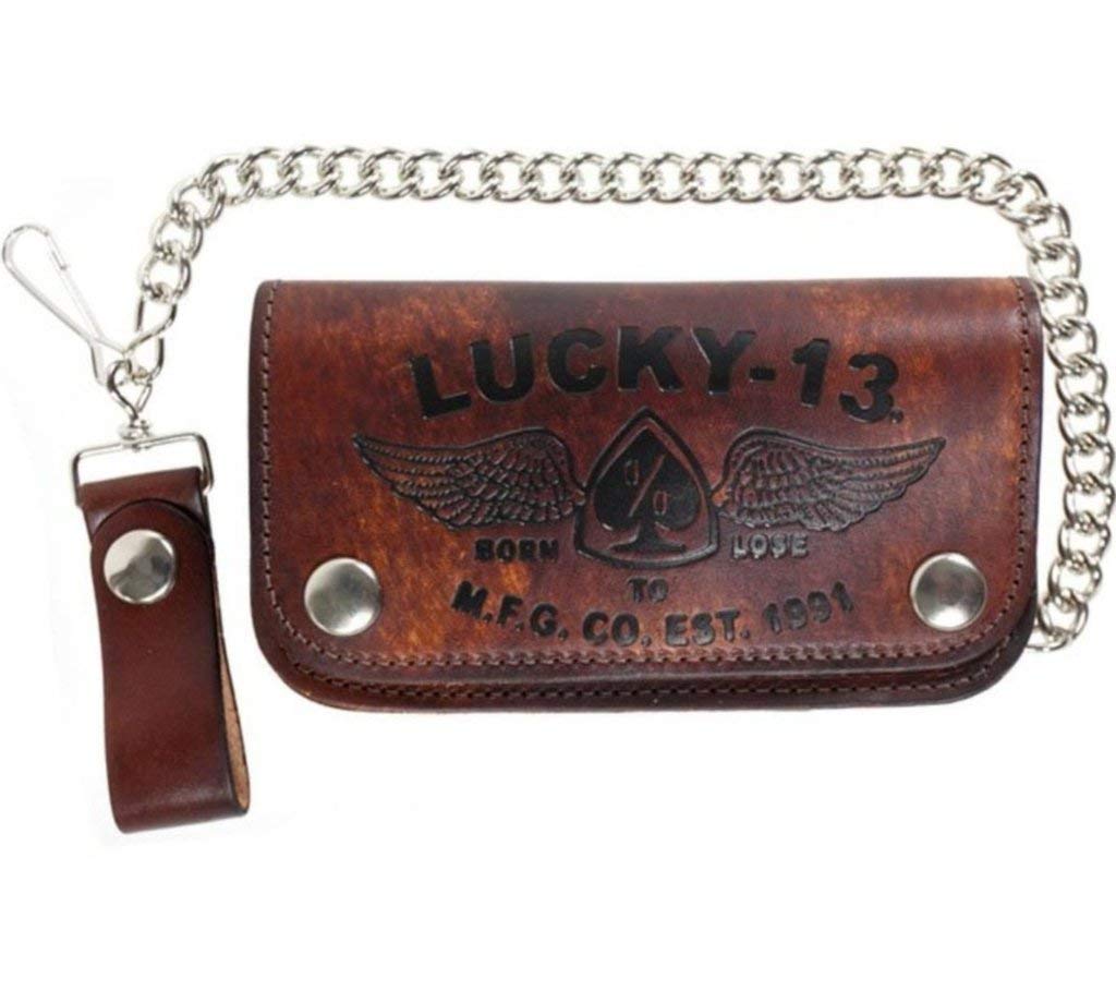 Men's Lucky 13 Iron Horse Embossed 6 Inch Chain Wallet Brown - Stylish Biker Wallet for Motorcycle Riders & Fashion Enthusiasts