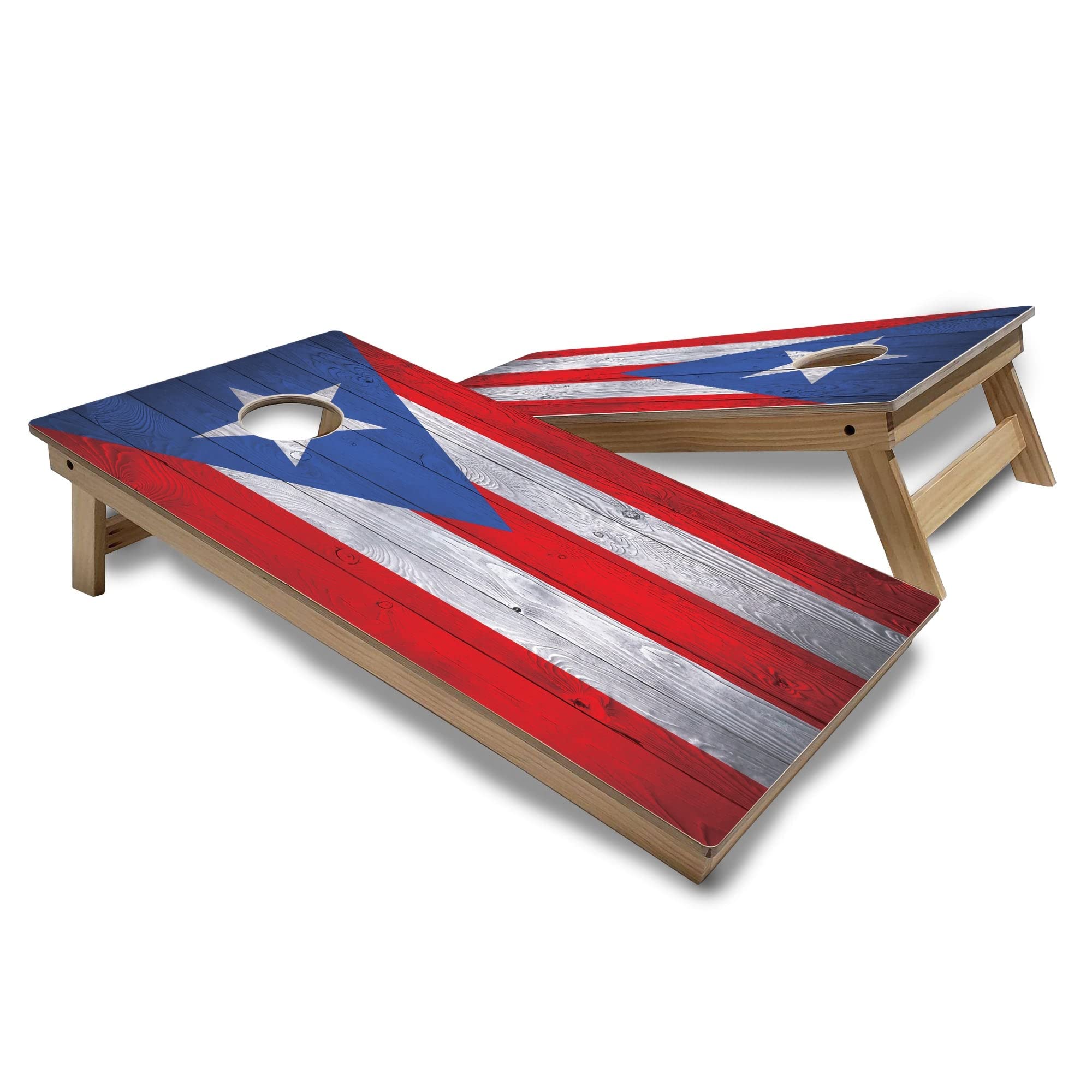 Official Puerto Rico Flag Regulation 2x4 Corn Hole Board Game Set - Includes 2 Boards, 8 Bean Bags & Carrying Case | Outdoor Lawn Games, Tailgating, Backyard Party & BBQ Entertainment
