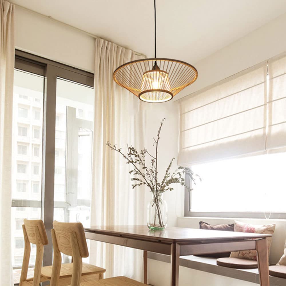 Natural Bamboo Pendant Light Fixtures - Handwoven Wicker Rattan Lamp Shades & Chandeliers for Hotel, Coffee Shop, Restaurant, Bar Decor - Eco-Friendly Hanging Lights for Indoor Bohemian & Coastal Style Spaces (Bulb Not Included)