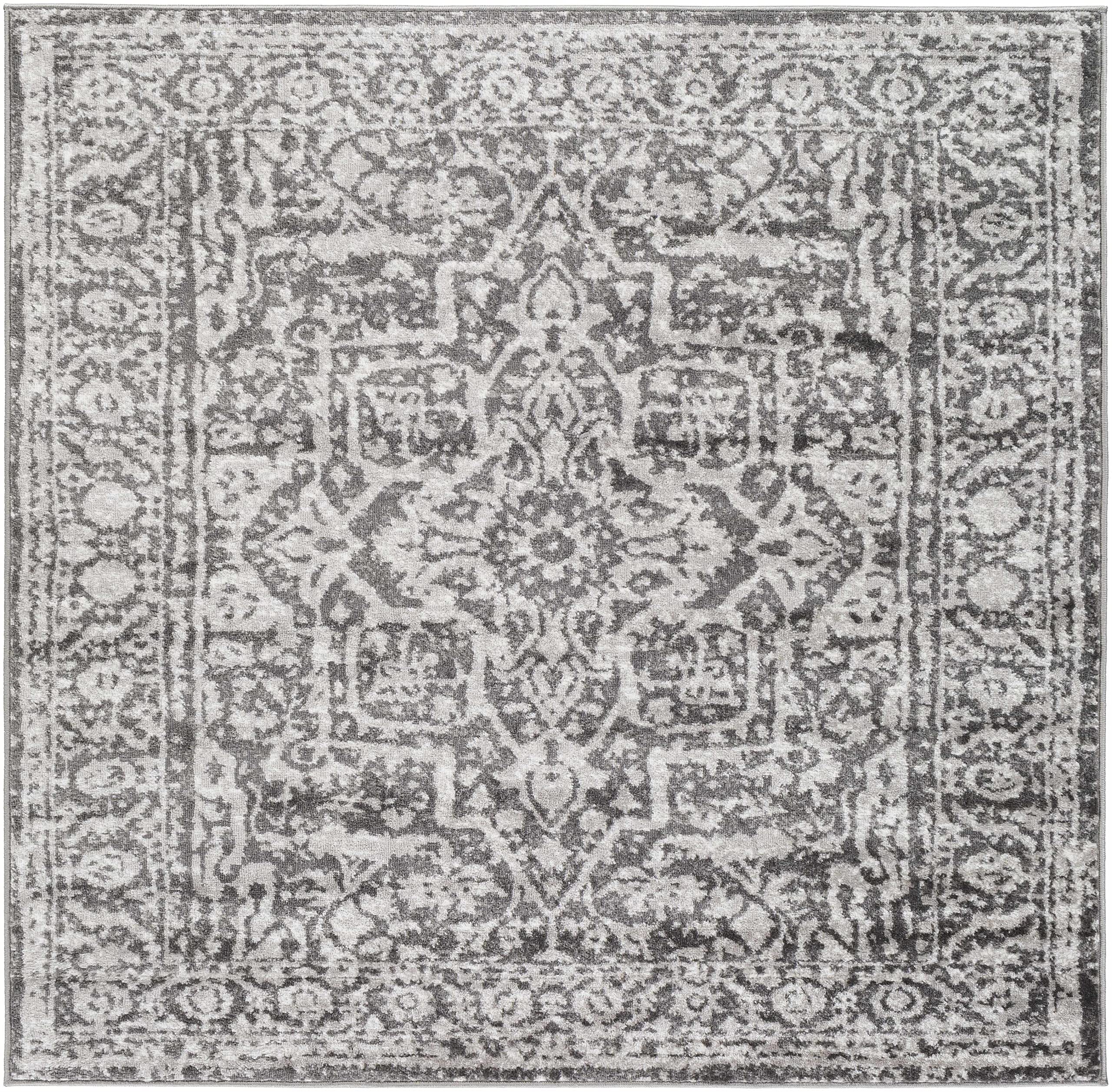 Mark&Day Emma Traditional Charcoal Square Area Rug 5x5 Feet - Soft Living Room, Bedroom & Kitchen Carpet in White Beige Black - Perfect for Home Decor, Cozy Spaces & High Traffic Areas (5'3