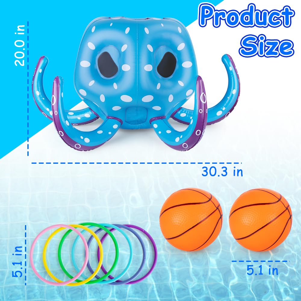 **Inflatable Pool Basketball Hoop & Ring Toss Game - 2-in-1 Floating Water Toys for Kids & Adults, Fun Summer Outdoor Pool Party Games, Perfect for Backyard, Beach & Swimming Pool Activities**
