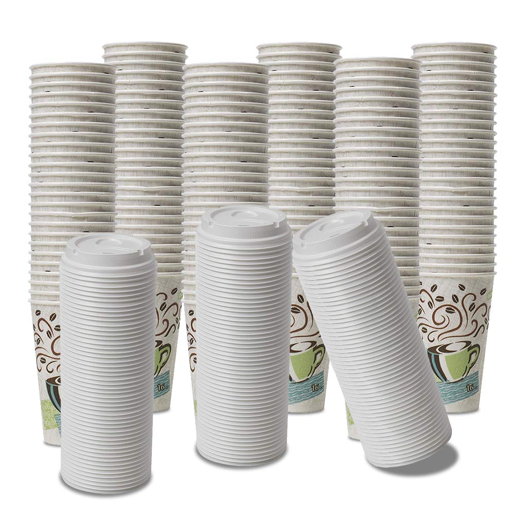 2 Sets of Dixie PerfecTouch WiseSize Insulated Coffee Paper Cups with Lids - 12oz (150 Cups & 150 Lids) - Perfect for Office Coffee Breaks, Cafes and Home Use