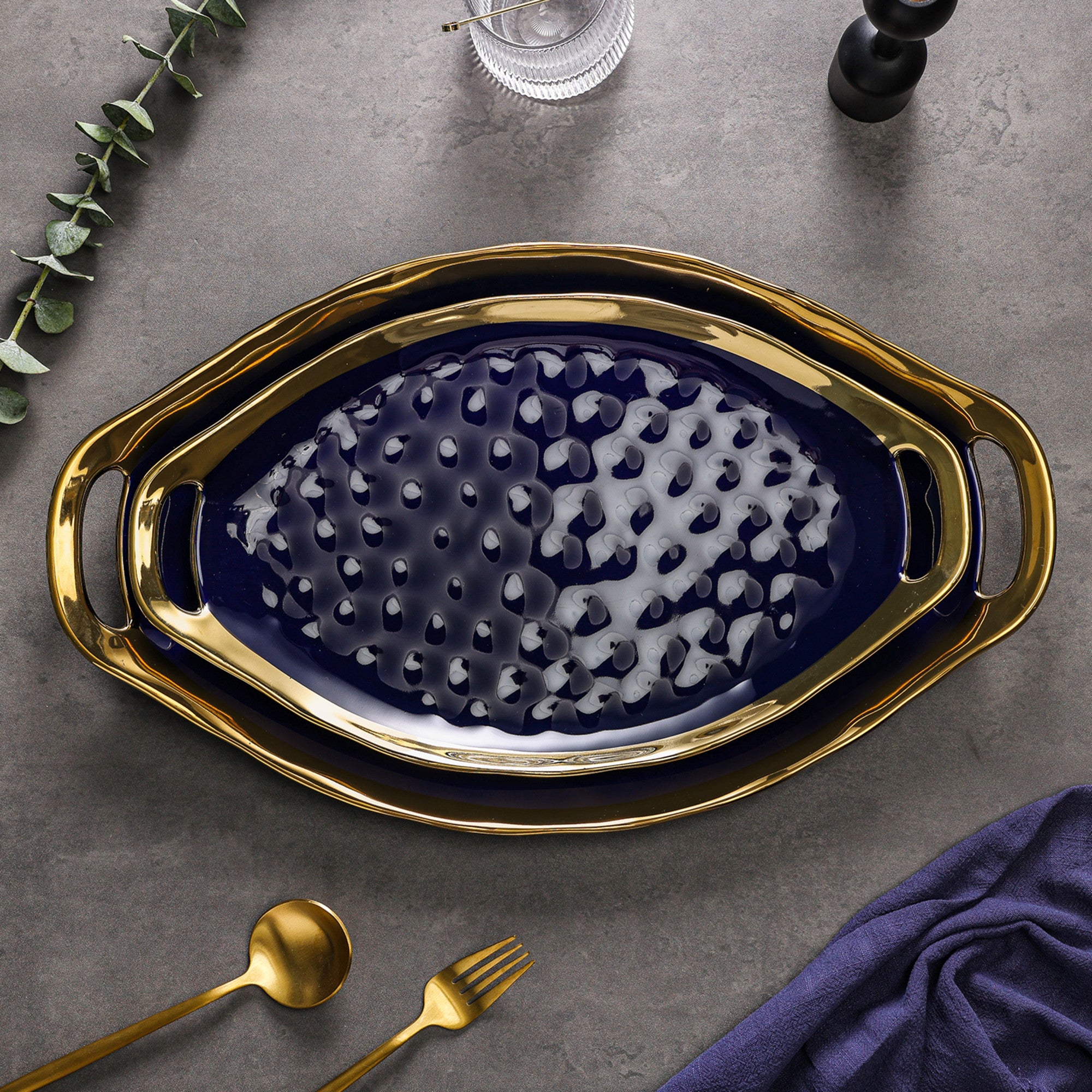 Florian Porcelain Dinner Plates Set of 6 - Elegant Blue Ceramic Service Plates for Fine Dining, Wedding, and Formal Occasions