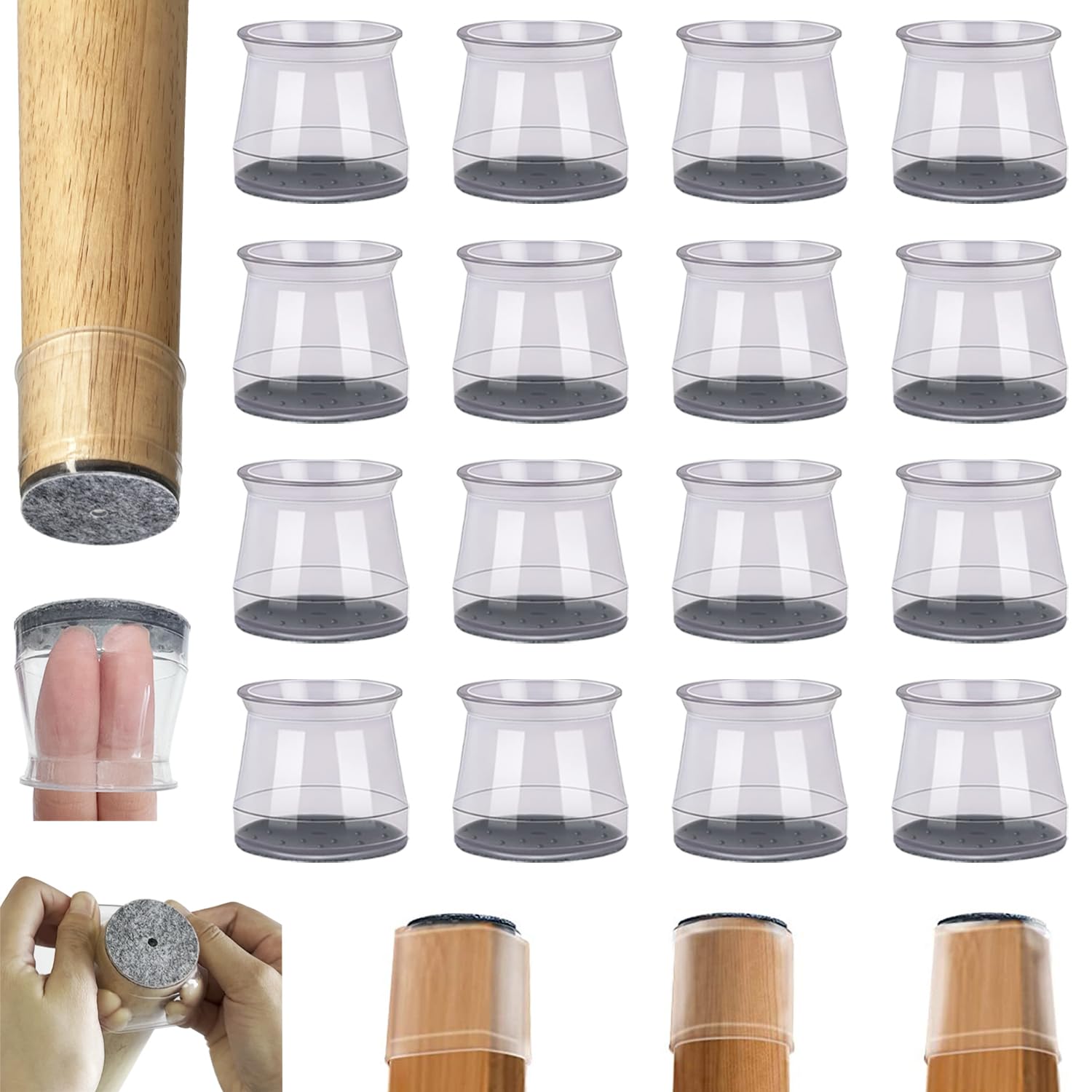 1.4'' - 2.4'' Silicone Chair Leg Protectors for Hardwood Floors - Round & Square Furniture Leg Covers - Noise Reducing, Scratch Proof, Non-Slip - Perfect for Dining Chairs, Office Chairs & Home Furniture (Transparent, Medium Size)