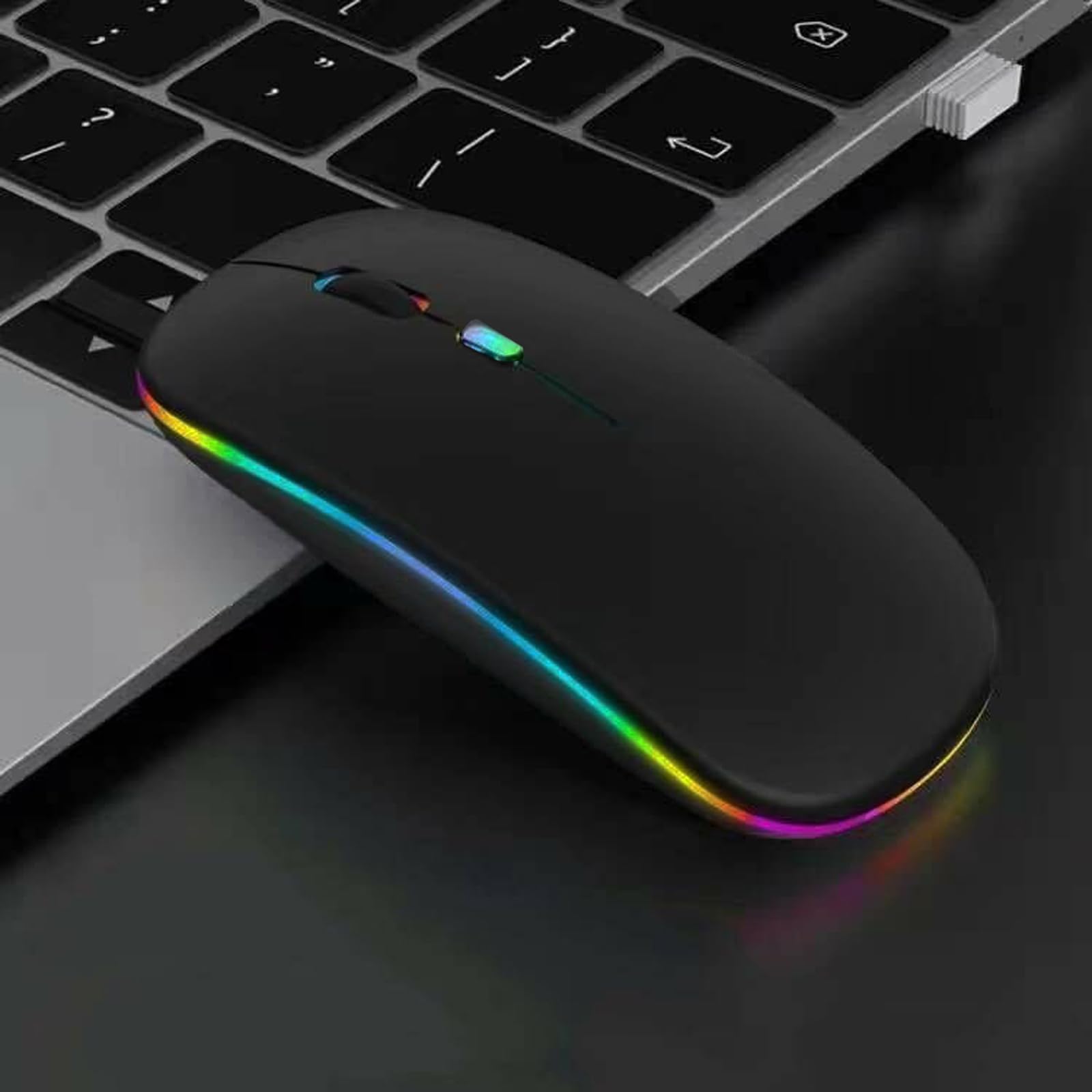 Wireless Bluetooth Mouse, Rechargeable Silent Slim Mouse with LED Indicator, Dual Mode (BT5.2 + USB Receiver) for Laptop, Desktop, iPad, Tablet, Phone & TV - Perfect for Office, Home & Travel Use (Black)