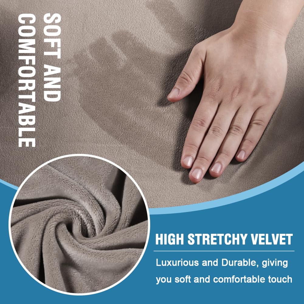 H.VERSAILTEX 3-Piece Velvet Sofa Slipcover Set - Stretch T-Cushion Couch Cover, Thick Furniture Protector for 2-Cushion Sofa with Washable Taupe Covers | Perfect for Living Room, Family Room & Home Decor