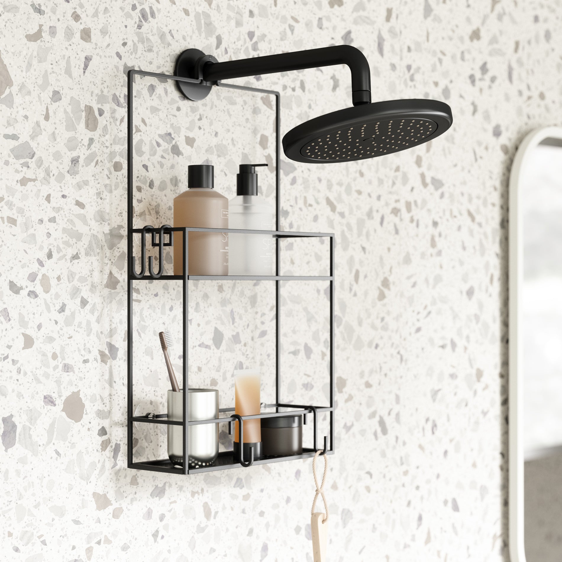 Cubiko Shower Caddy - Rustproof Stainless Steel Bathroom Organizer with Hooks for Shampoo, Soap & Accessories - Perfect for Small Spaces & Apartment Showers