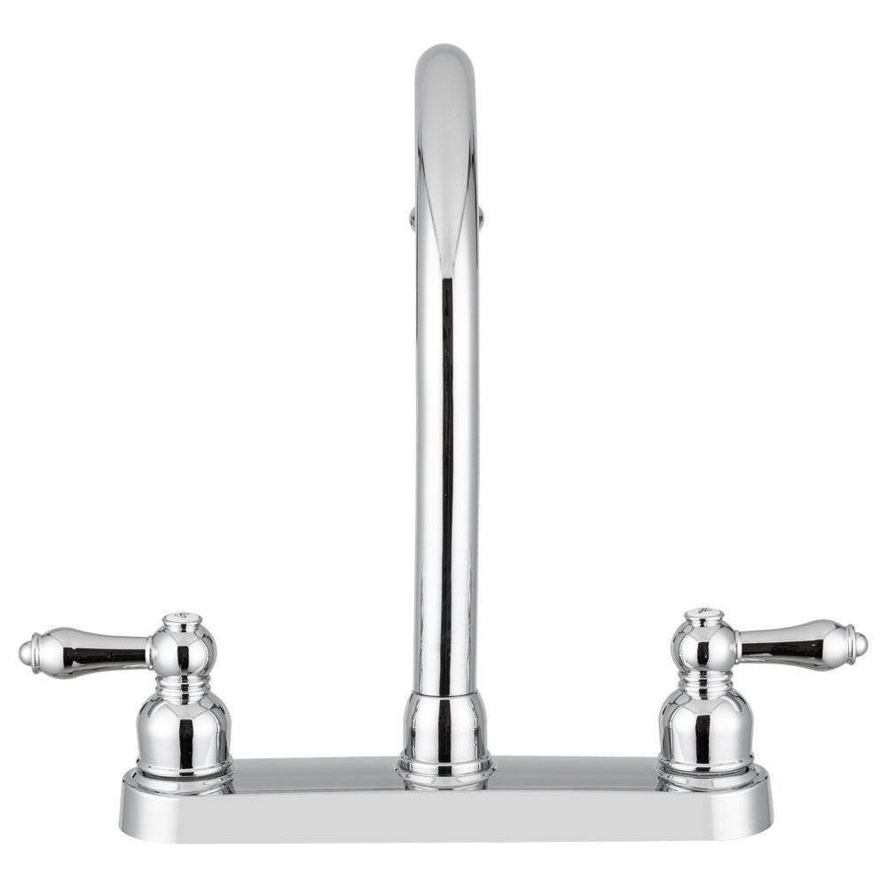 Dura Faucet DF-PK340L-CP RV Non-Metallic J-Spout Kitchen Sink Faucet in Chrome - High Arc Pull-Out Sprayer for RV, Camper, Tiny Home & Residential Use