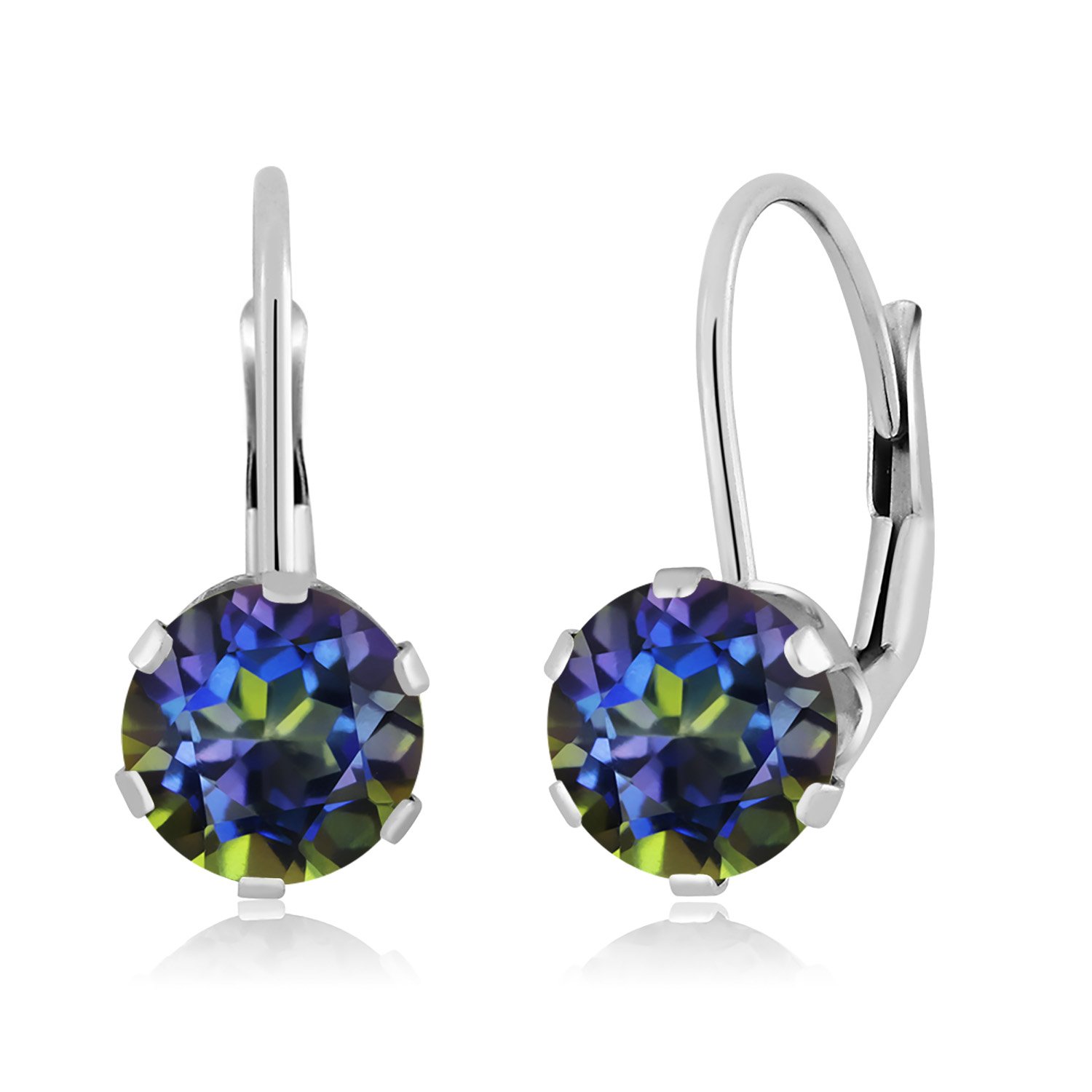 14K White Gold 6MM Round Birthstone Leverback Dangle Earrings for Women | Gemstone Jewelry Gift for Birthday, Anniversary & Special Occasions