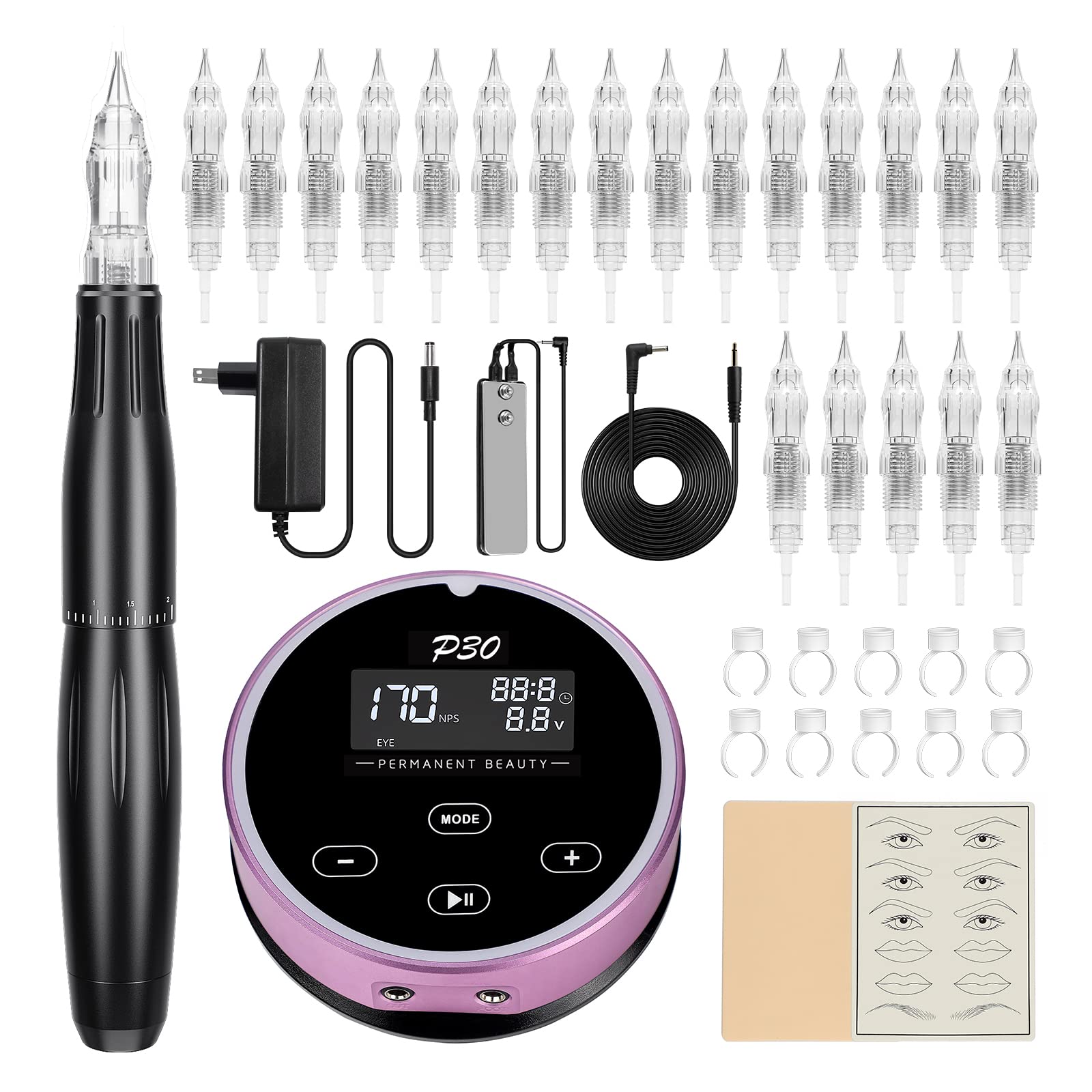 Professional BIOMASER P30 Permanent Makeup Machine Kit – Swiss Motor Rotary Tattoo Pen for Microblading, Eyebrows, Eyeliner & Lips – Includes Power Supply & Cartridge Needles – Perfect for Tattoo Artists & Beauty Salons