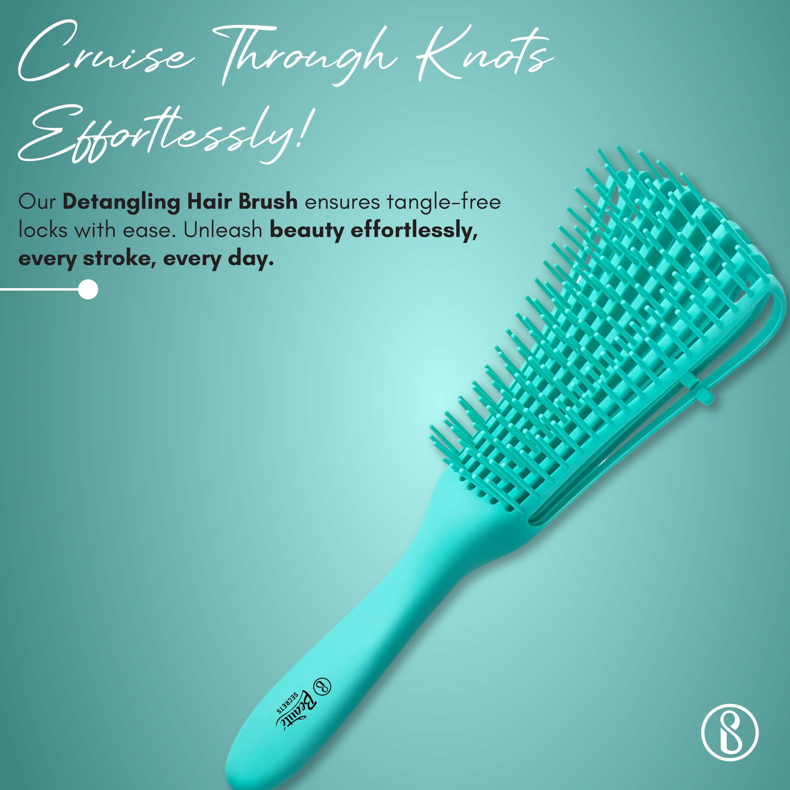Beauté Secrets Detangler Hair Comb Brush for Adults & Kids - Wet & Dry Hair Detangling Brush, Knot & Tangle Remover Pain-Free (Green) | Perfect for Shower, Salon & Travel Use