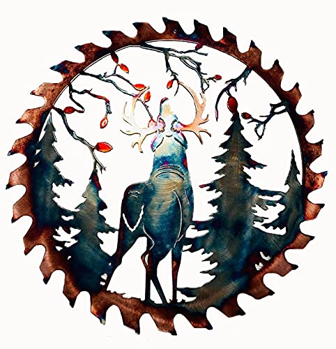 Christmas Deer Metal Wall Art - Forest Tree Sculpture for Indoor & Outdoor Decor - Rustic Wrought Iron Hunting Art - Perfect for Bathroom, Courtyard, Corridor & Door - Unique Christmas Gifts for Elders & Home Décor Lovers