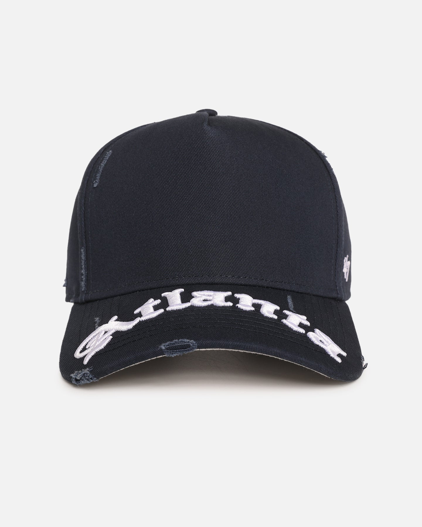47 Brand Atlanta Braves 'Destruct Gothic Visor' Adjustable Strapback Hat - Natural/Navy Baseball Cap for Men & Women - Perfect for Games, Outdoor Sports & Casual Wear