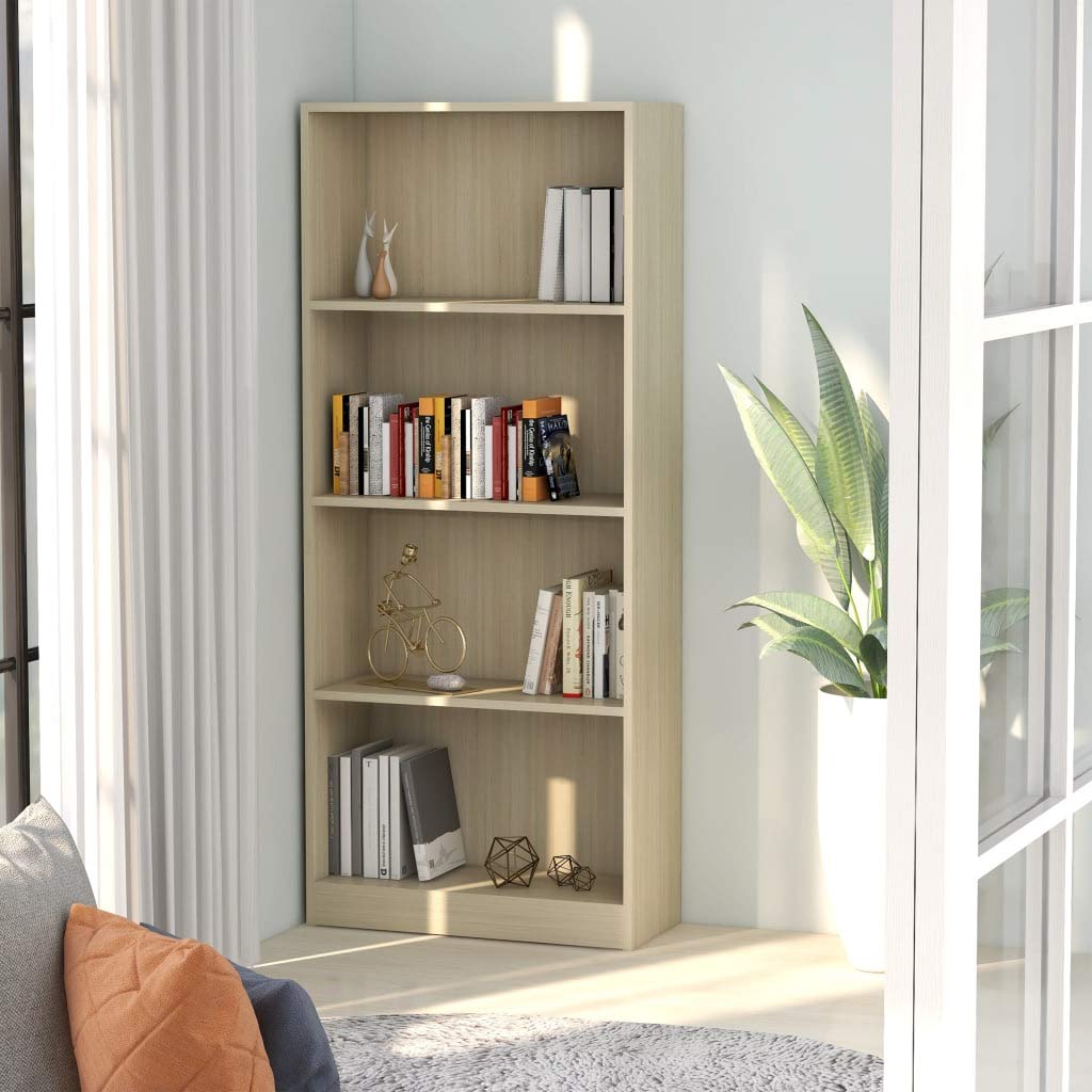 Modern Bookcase Storage Cabinet - 4-Tier Bookshelf with Shelves, Corner Cabinet Decor in Sonoma Oak Finish, 23.6