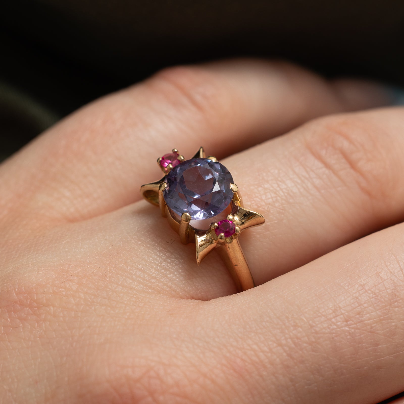 2.86ctw Synthetic Color Change Sapphire & Ruby Ring - Size 6.5 | Lab-Created Gemstone Jewelry for Engagement, Anniversary & Special Occasions