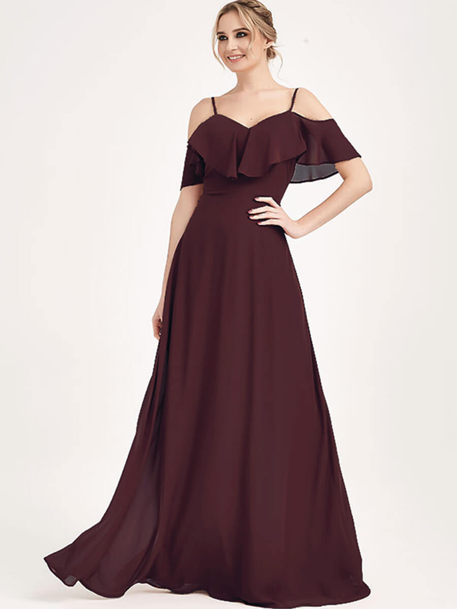 Convertible Bridesmaid Dress in Cabernet Chiffon - 3-Way Styling A-Line Gown for Weddings, Parties & Formal Events