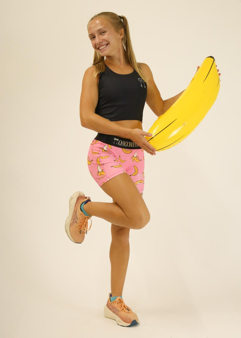 Women's High-Waisted Pink Bananas 3-Pack Compression Shorts - Moisture-Wicking & Breathable for Workouts, Running & Yoga