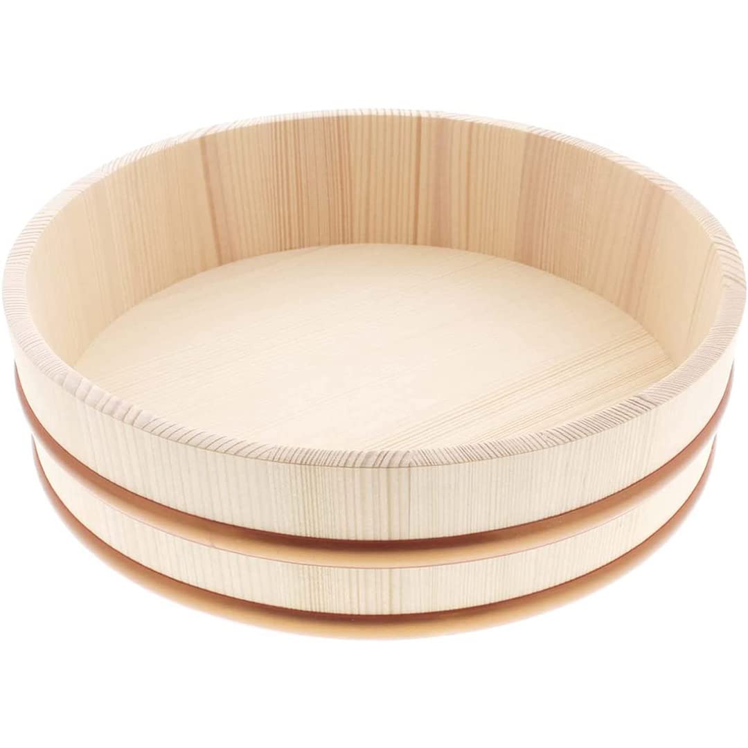 Premium Japanese Momi Fir Wooden Hangiri Sushi Rice Mixing Tub with PP Band - 11.8