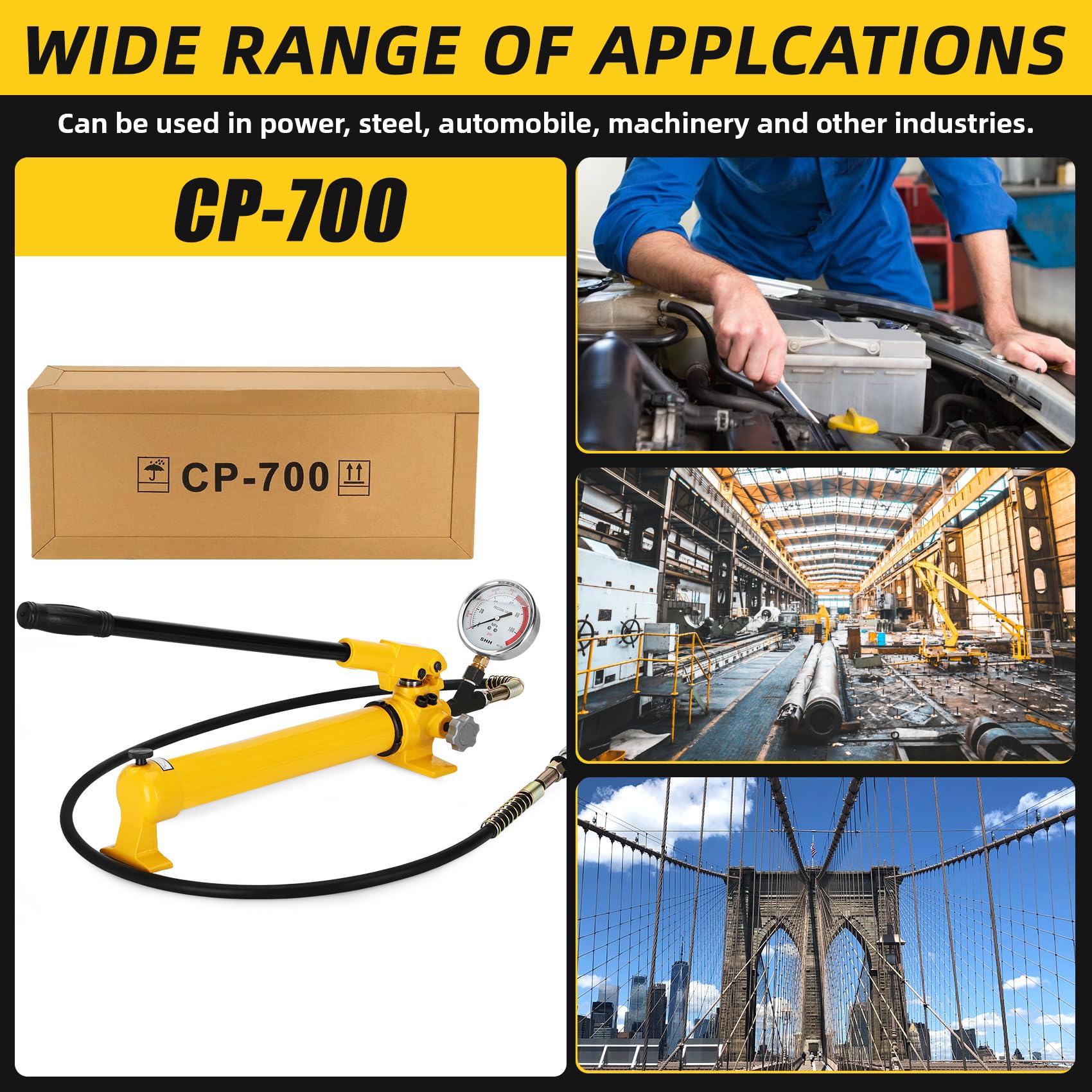 CP-700 Hydraulic Power Hand Pump - 2 Speed 900cc High Pressure Portable Hydraulic Pump (10000 PSI) with Pressure Oil Gauge - Ideal for Automotive Repair, Construction Equipment, and Industrial Hydraulic Systems