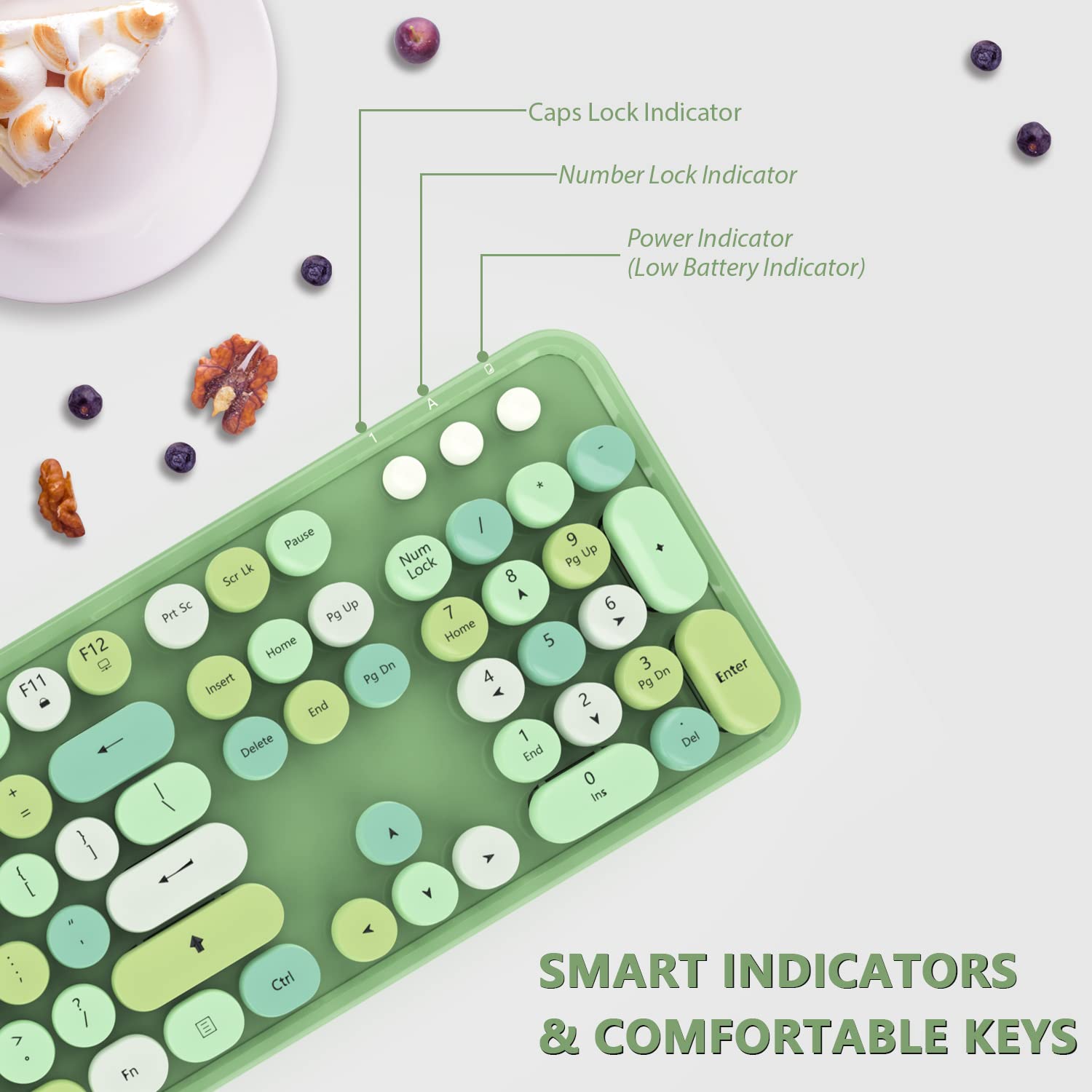 KOOTOP Retro Green Wireless Keyboard and Mouse Set - 2.4G Ergonomic Round Keycap Combo for PC, Mac, Laptop & Tablet - Perfect for Home Office, Gaming & Creative Workspaces (Green)