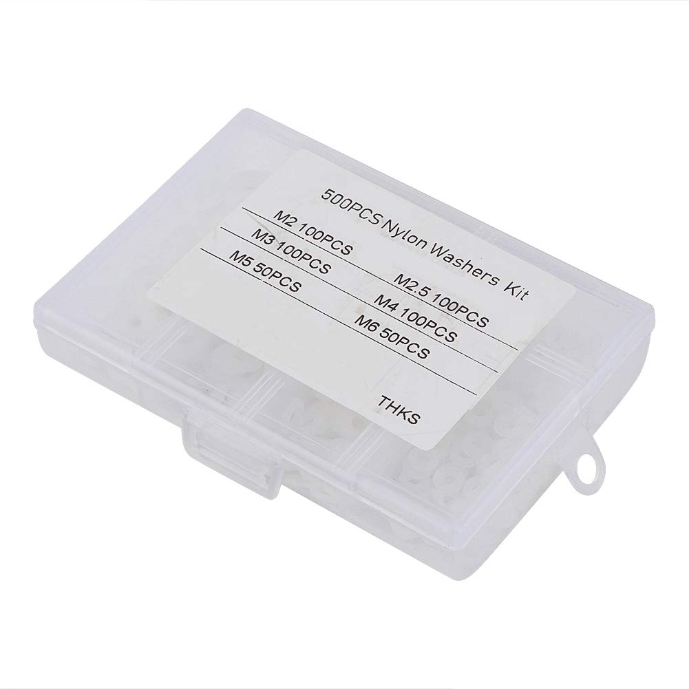 M2-M6 500pcs Nylon Washers - Durable Spacer Gaskets & Wear Pads (White) - Ideal for DIY Projects, Furniture Assembly, and Machinery Maintenance