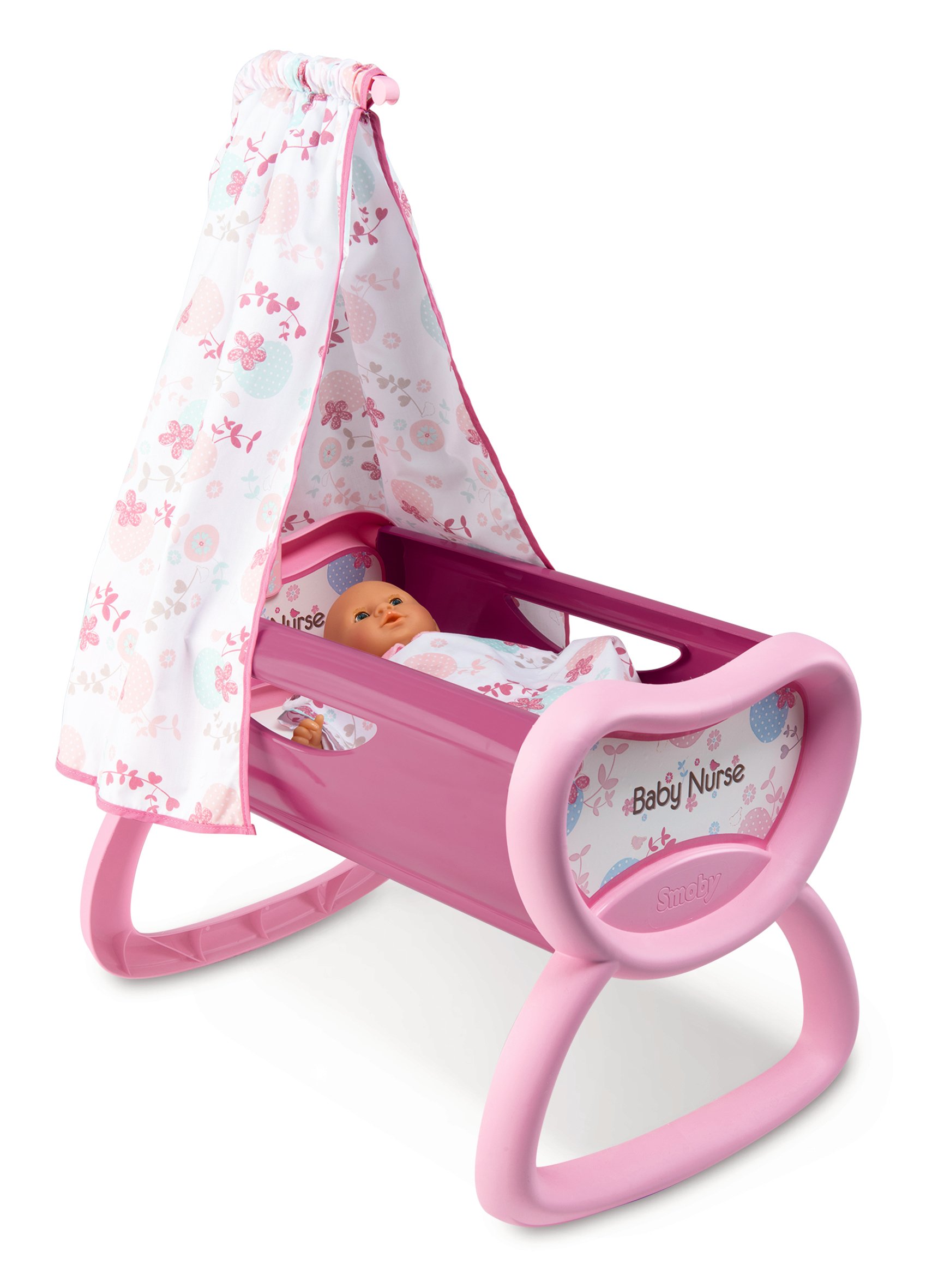 Smoby 220301 Baby Nurse Cradle - Newborn Infant Rocking Bassinet with Soft Mattress & Gentle Motion - Perfect for Nursery, Bedroom & Travel Use
