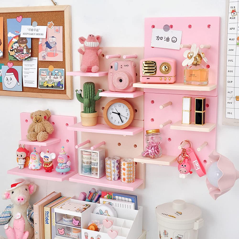 JHTPSLR DIY Wall Shelves - 8.7 Inch Cute Kawaii Floating Shelves, No Drill Damage-Free Wall Storage Rack, Multi-Layer Easy Assembly for Teen Girls Room, Bedroom, Dorm, Balcony Decor (Pink) - Perfect for Organizing Books, Plants & Decorative Items