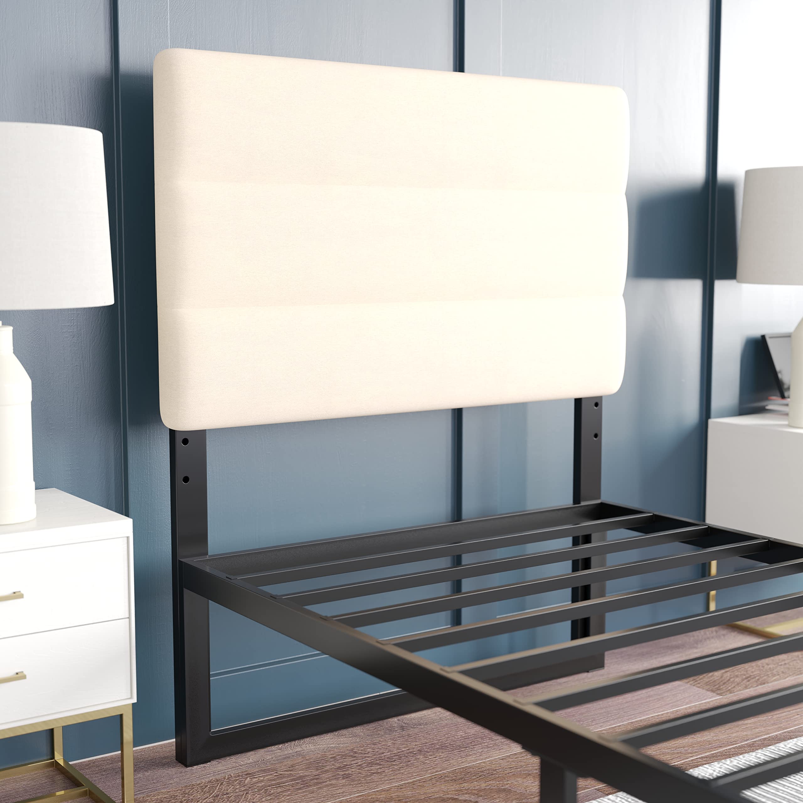 Emma & Oliver Gannon Twin Headboard - Cream Fabric Upholstered Adjustable Height Bed Headboard - Easy 30-Min Assembly - Fits Most Bed Frames (Not Included) - Perfect for Kids' Rooms, Guest Bedrooms & Dorm Decor
