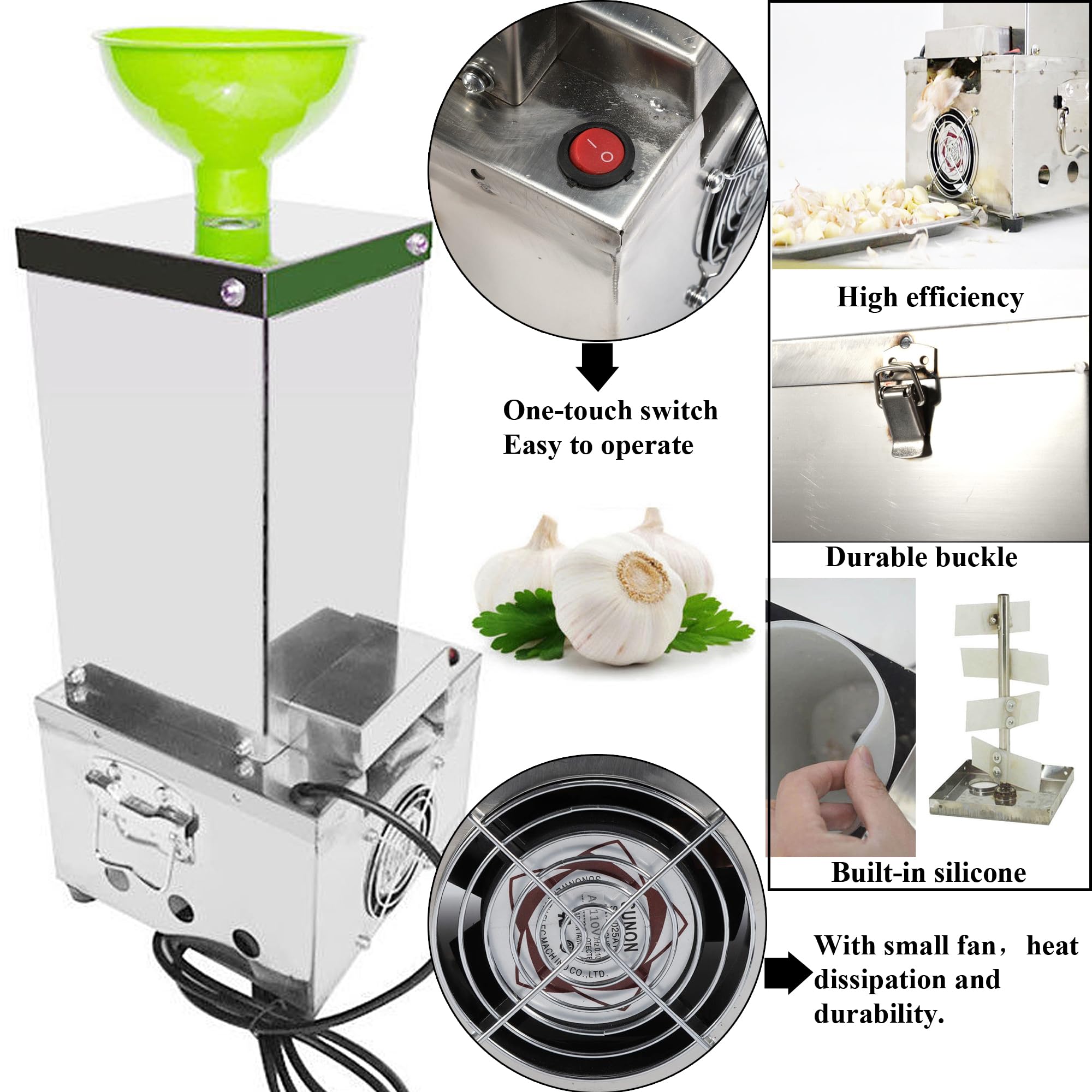 Electric Garlic Peeler Machine - Stainless Steel Commercial Automatic Garlic Peeling & Separator - 110V Garlic Processor for Kitchen, Restaurant, Hotel & Home Use - Perfect for Bulk Cooking, Meal Prep & Food Processing