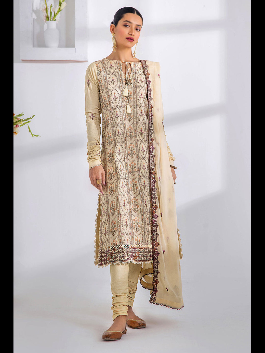 Elegant Beige Designer Heavy Semi-Stitched Pant Suit with Exquisite Embroidery | Formal Office Wear & Wedding Guest Outfit