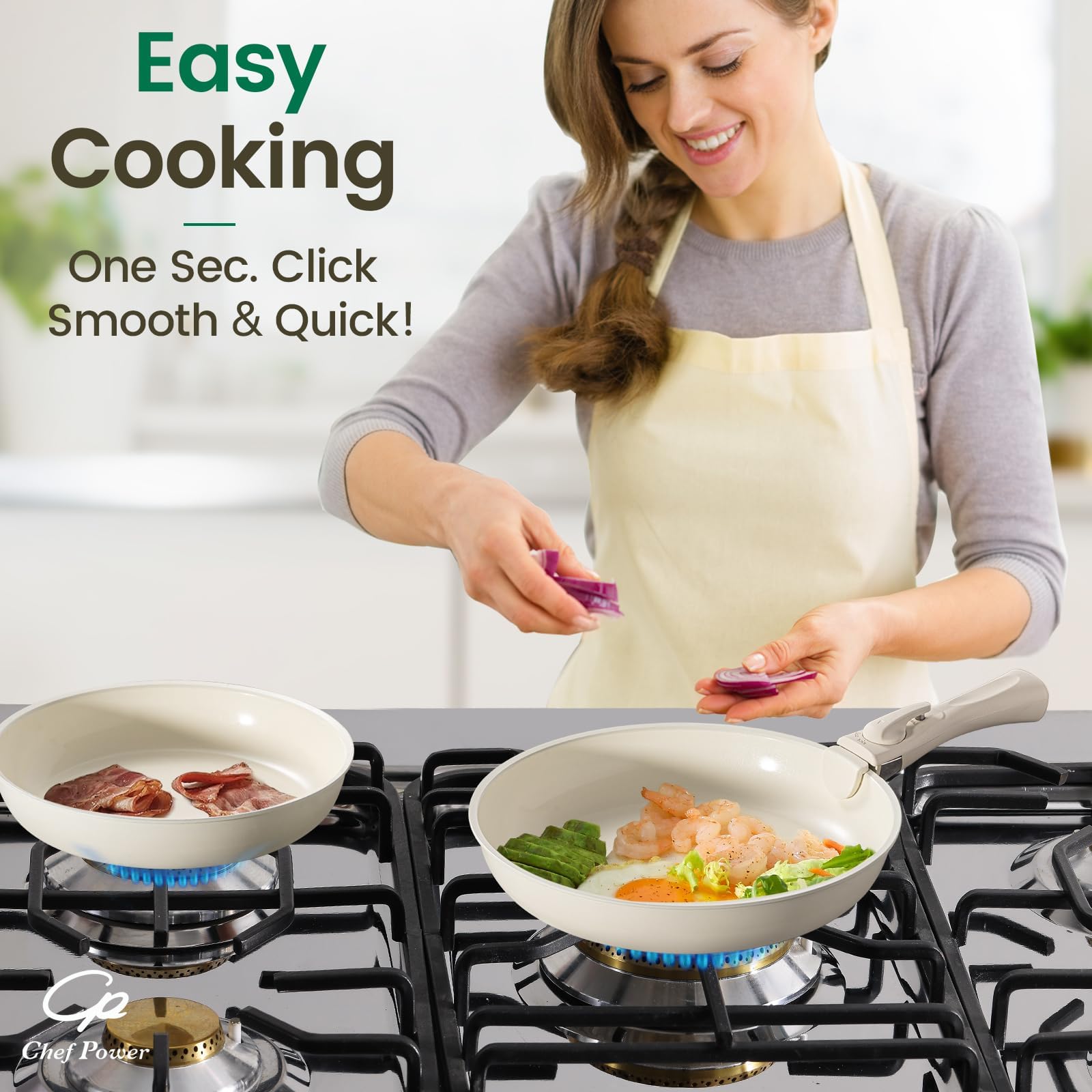 Premium 19-Piece Ceramic Non-Toxic Cookware Set - PFAS/PFOA/PTFE Free, Detachable Handles, Induction & Oven Safe (Cream White) | Healthy Nonstick Kitchen Pots & Pans for Everyday Cooking, Baking & Family Meals | Dishwasher Safe for Easy Cleaning