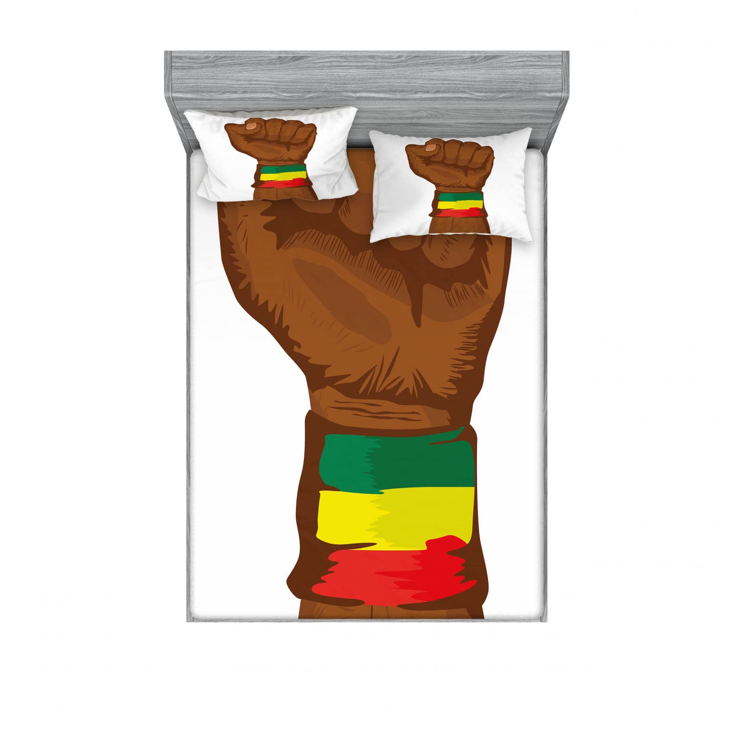 Ambesonne Rasta 2-Pack Queen Size Fitted Sheet & Pillow Sham Set - 4 Piece Bedding Set in Ethiopian Flag Colors (Yellow, Brown) for Boho & Reggae Themed Bedroom Decor | Perfect for Dorm Rooms, Guest Beds & Festival Camping
