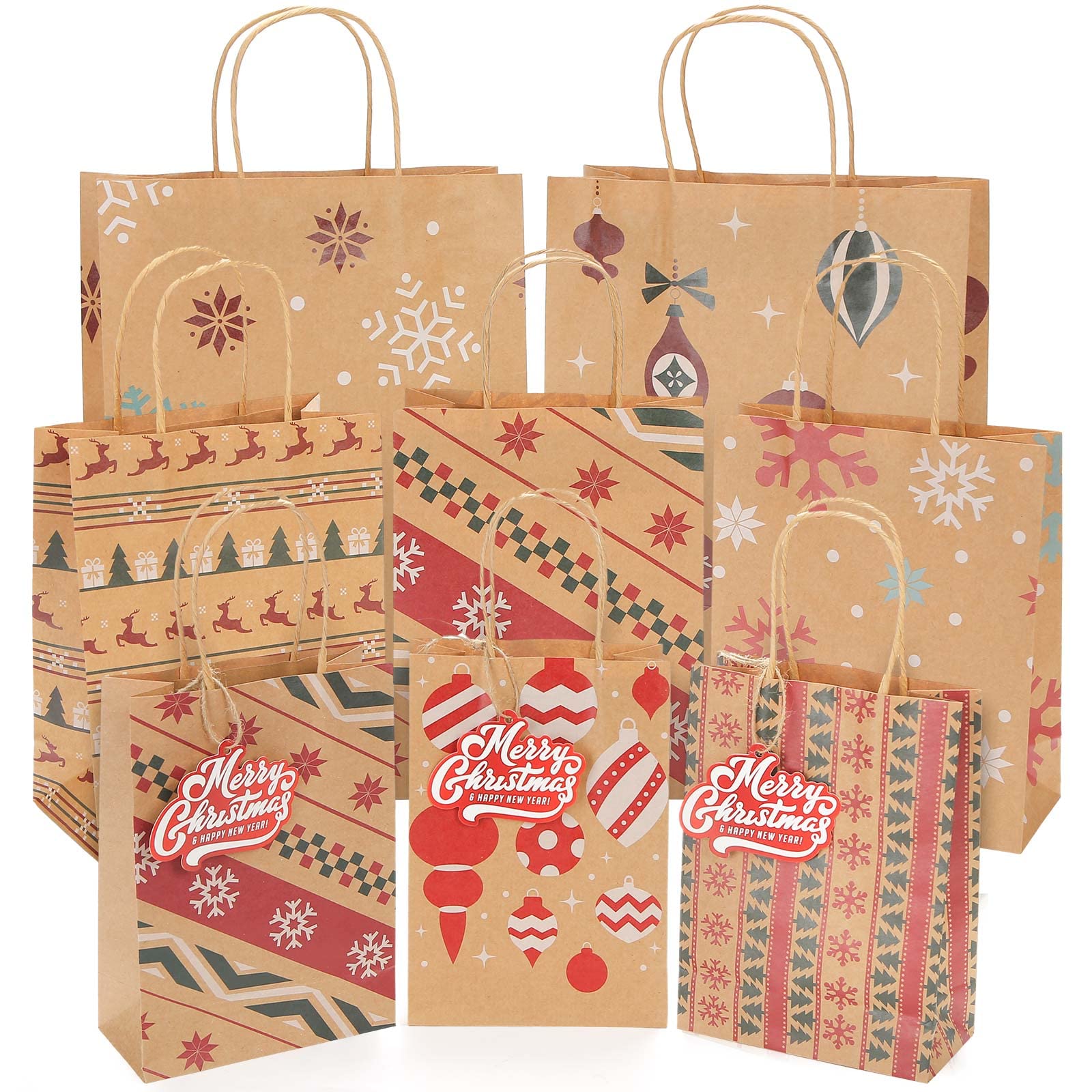 STARRKY Christmas Gift Bags Set - 24 PCS Xmas Paper Bags in 3 Sizes with Tags for Holiday Present Wrapping | Perfect for Christmas Gifts, Party Favors & Festive Decorations