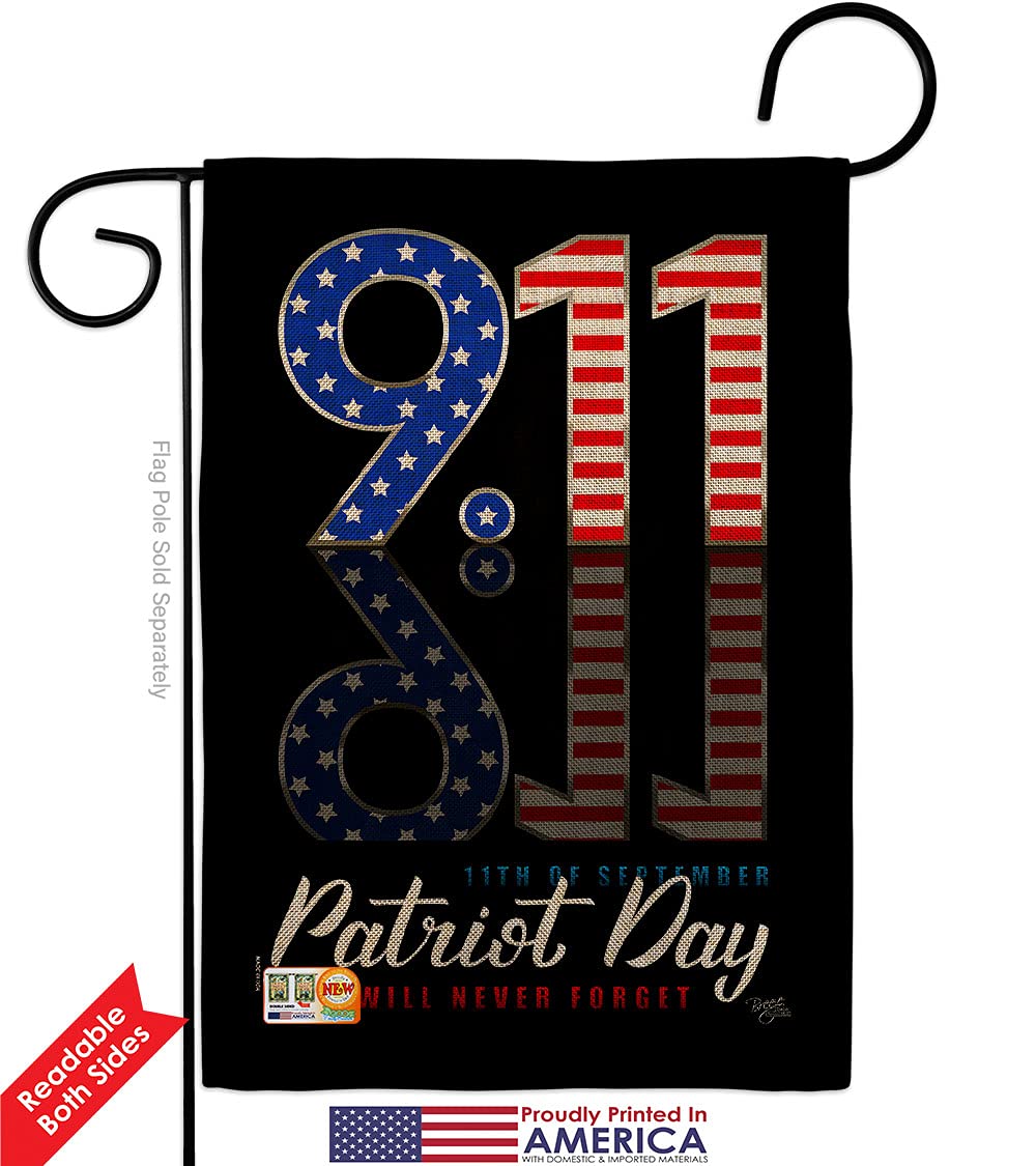 Patriotic September 11 Garden Flag Kit - Double-Sided 28x40 Inch USA-Made Burlap Yard Banner for Memorial Day, Patriot Day & Home Decoration - Perfect for Front Porch, Lawn & Patriotic Events
