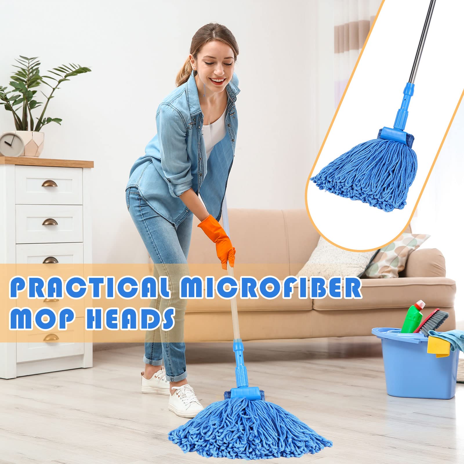 6-Pack Heavy Duty 16oz Blue Cotton Mop Heads - Commercial Floor Cleaning Refills