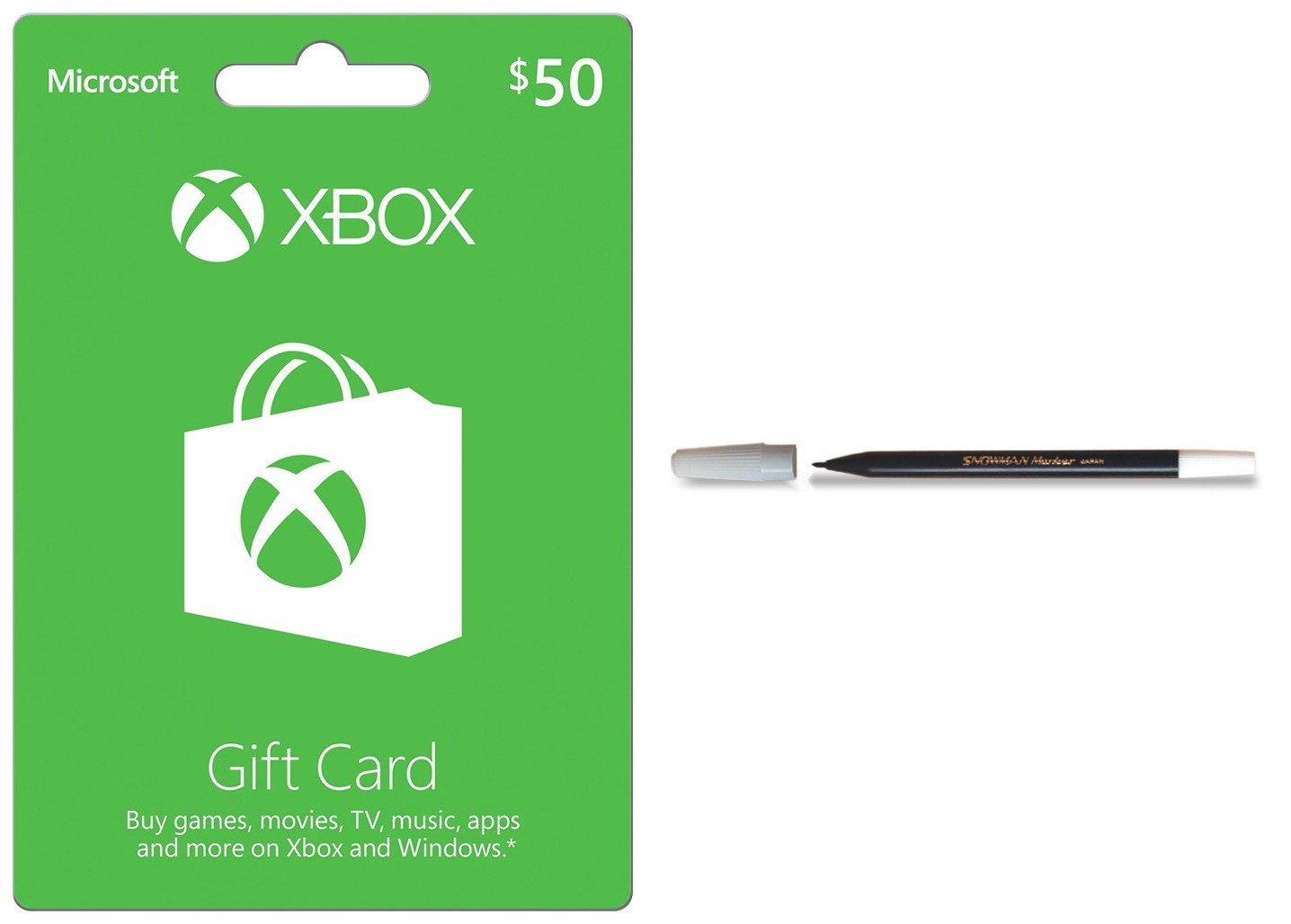 Xbox $50 Physical Gift Card with Snowman Pencil Marker Bundle - Perfect for Gaming Gifts & Holiday Stocking Stuffers