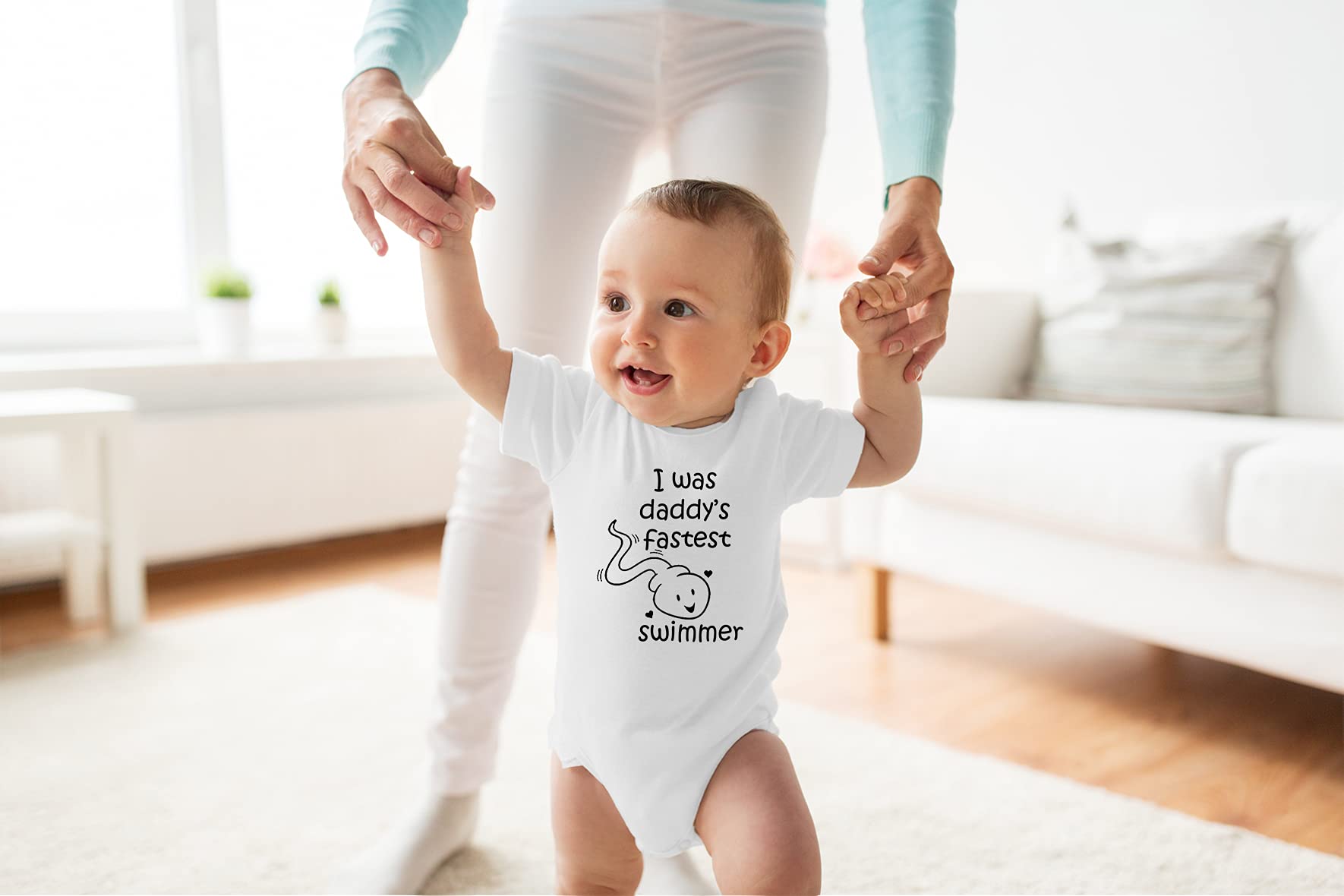 Funny Baby Boy Romper - Fastest Swimmer Bodysuit for Newborns - Perfect for Family Photos & Playtime