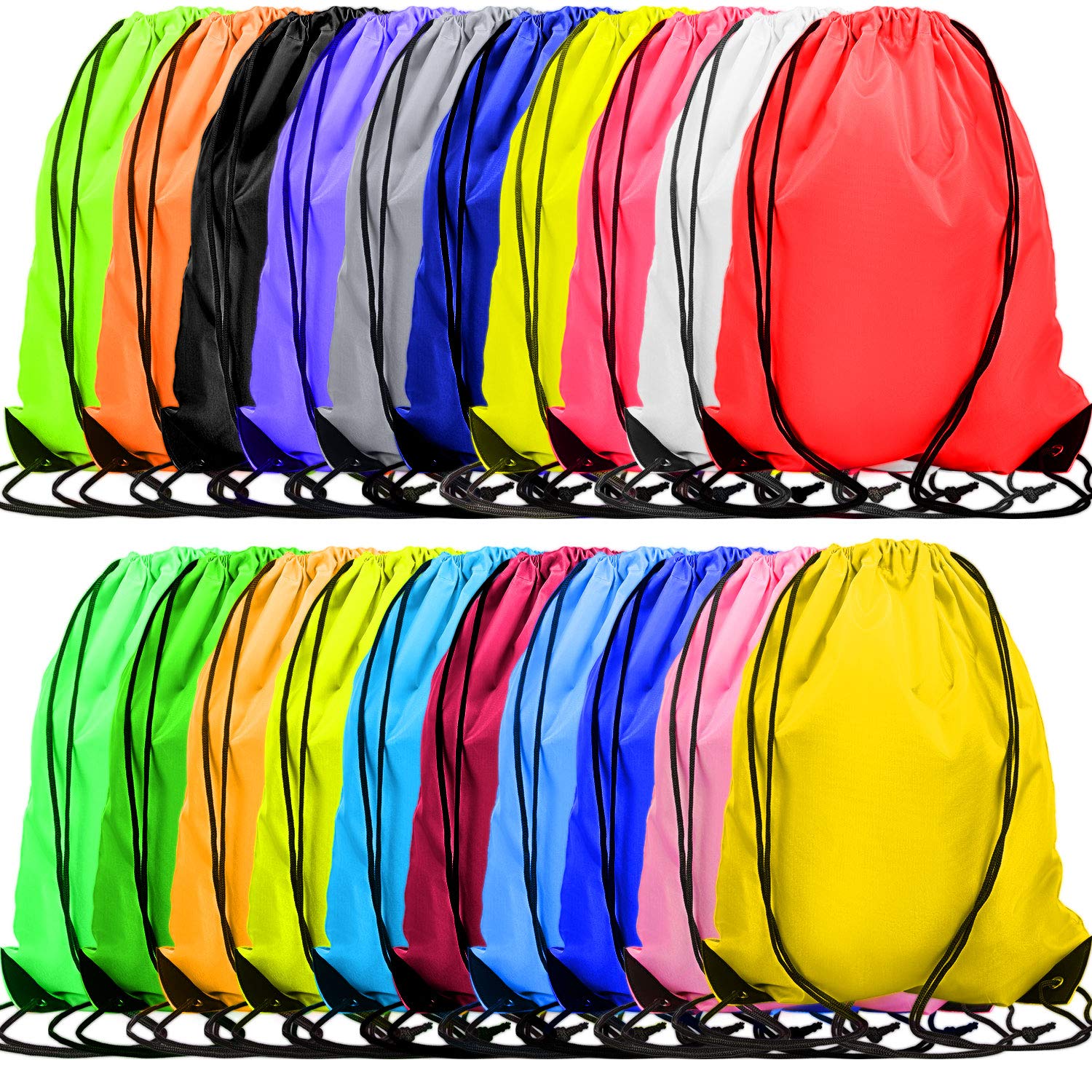 60 Pack Mixed Color Drawstring Backpacks - Bulk Cinch Bags for Sports, Travel, Yoga & Gym Storage - Perfect for Party Favors, School Events & Promotional Giveaways (20 Assorted Colors)