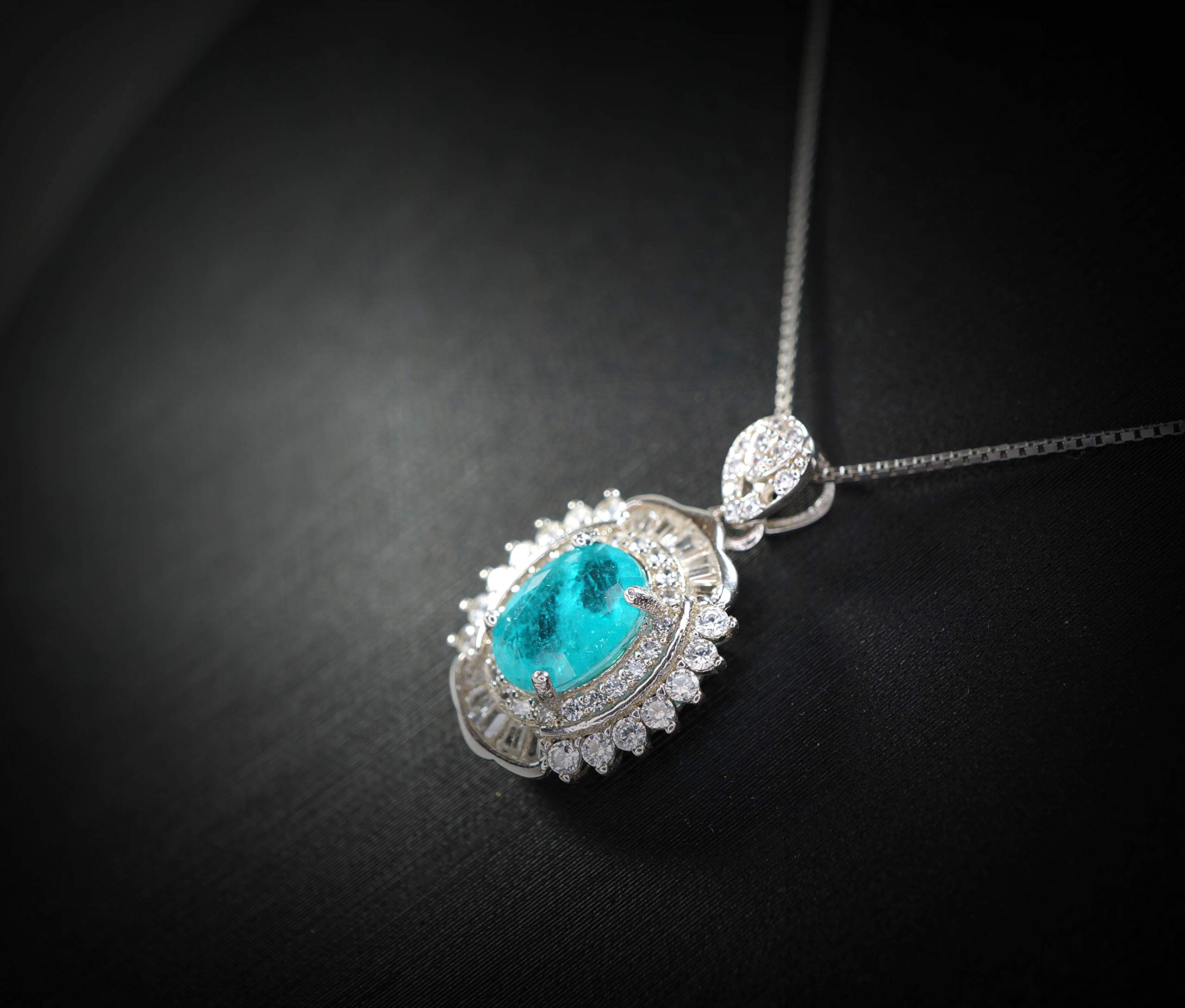 Exquisite Tiny Paraiba Necklace - Sterling Silver Blue Tourmaline Pendant Jewelry for Women - Perfect for Weddings, Parties & Everyday Elegance