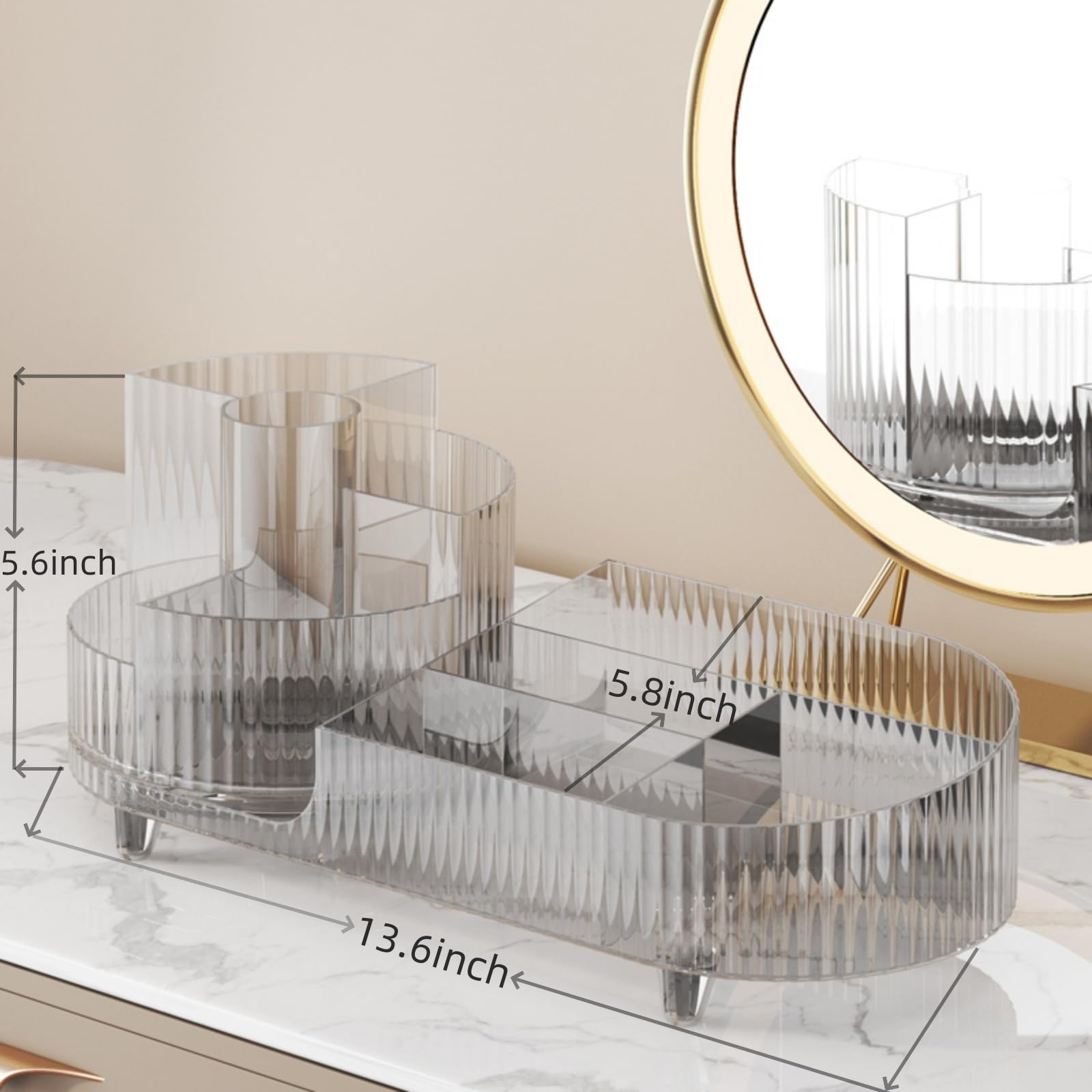 360° Rotating Makeup Organizer with Large Capacity - Clear Acrylic Cosmetic Display Case Holds 20+ Brushes, 10 Lipsticks & 8 Skincare Products | Perfect for Vanity, Bathroom & Travel Organization